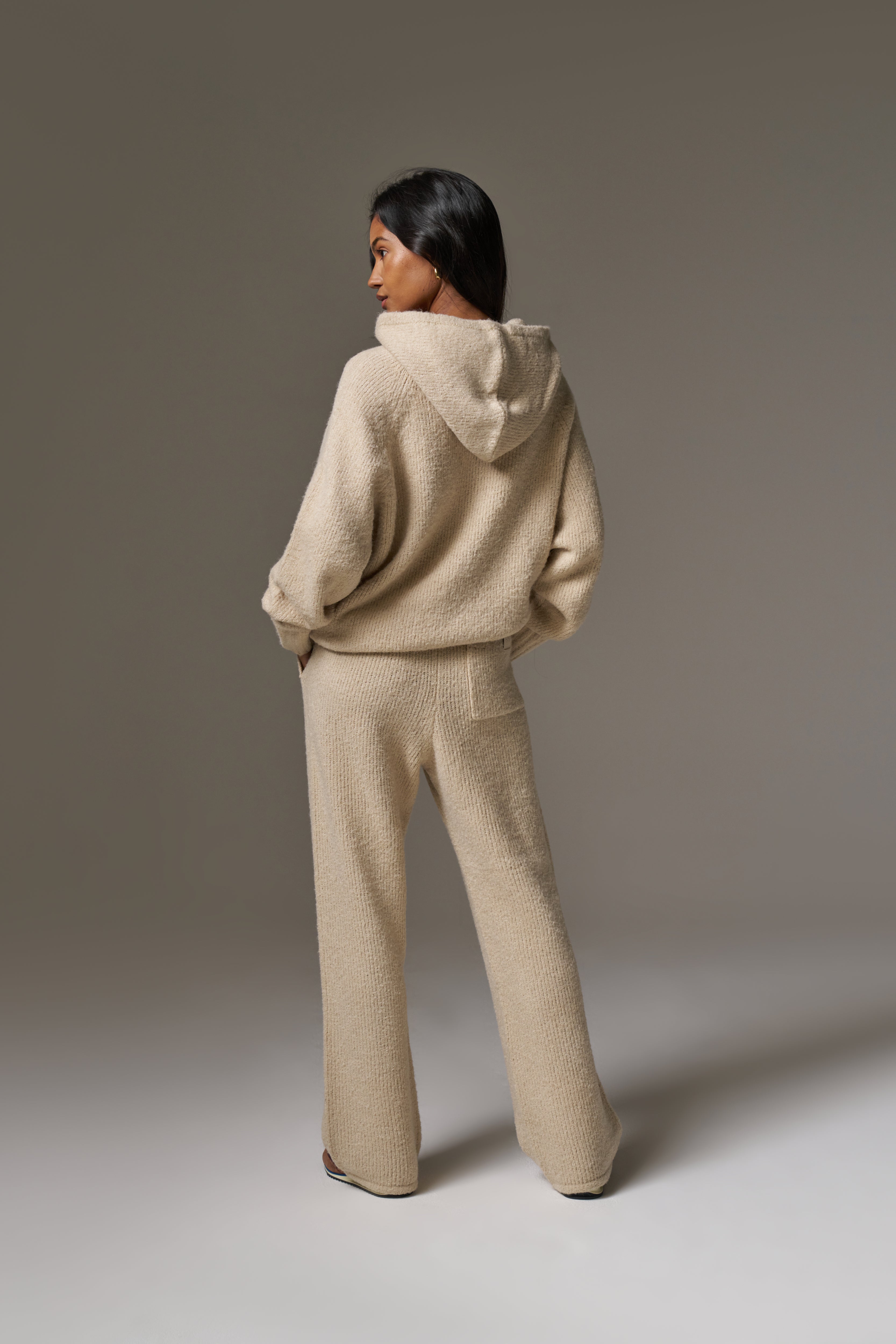 BOUCLE KNIT HOODIE - STONE