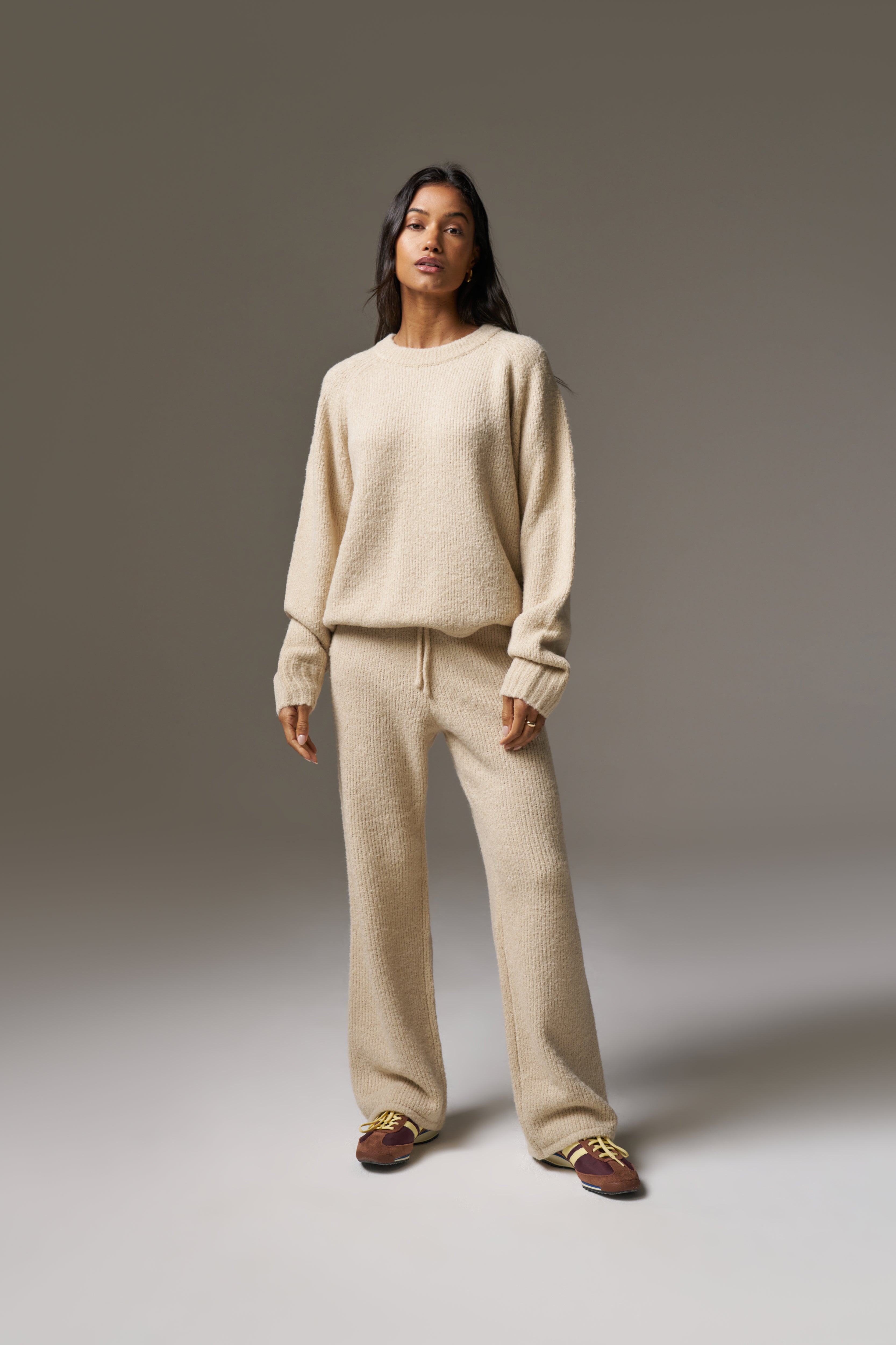 BOUCLE KNIT HOODIE - STONE