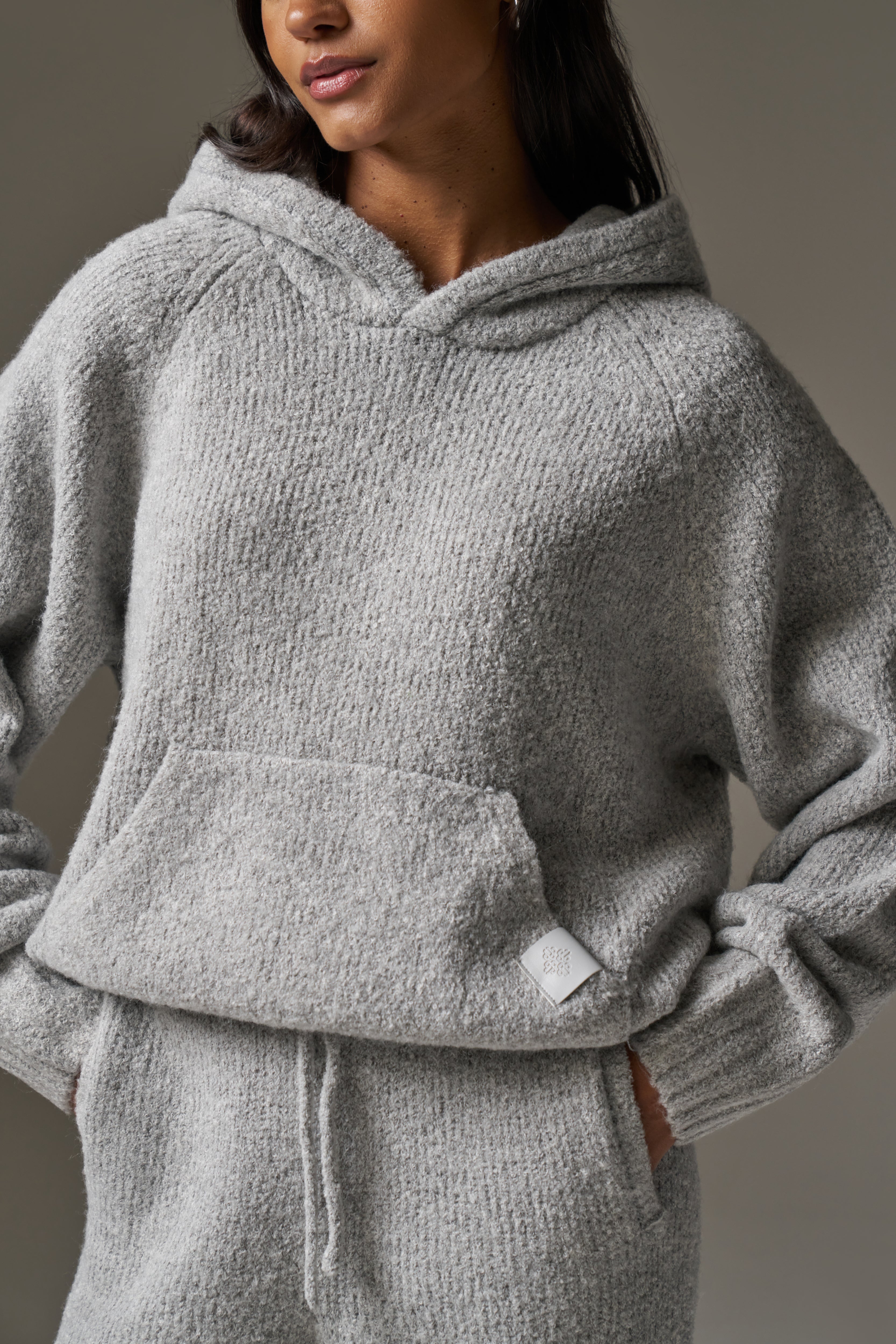 BOUCLE KNIT HOODIE - GREY MARL – The Couture Club