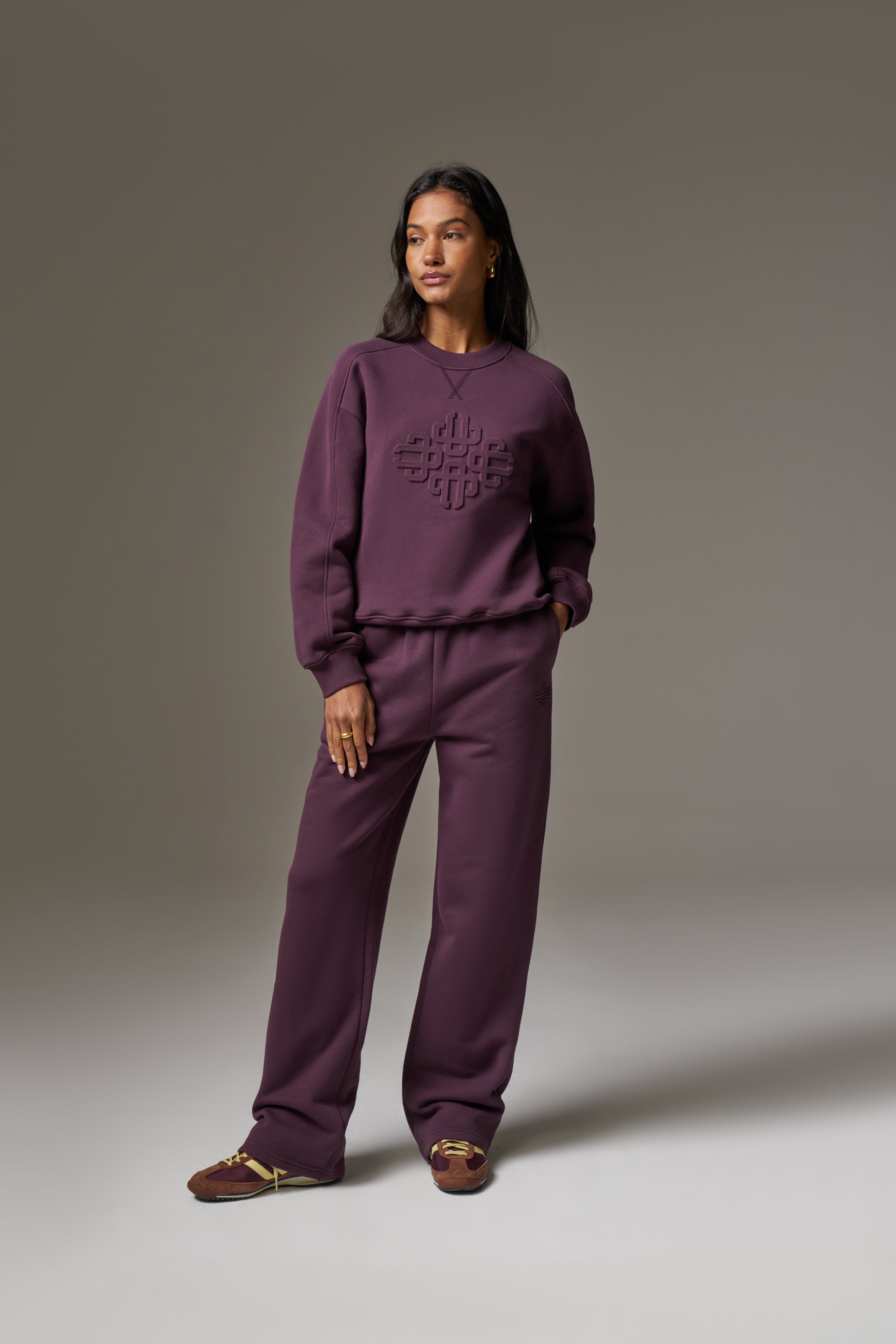EMBOSSED STRAIGHT LEG JOGGERS - PLUM