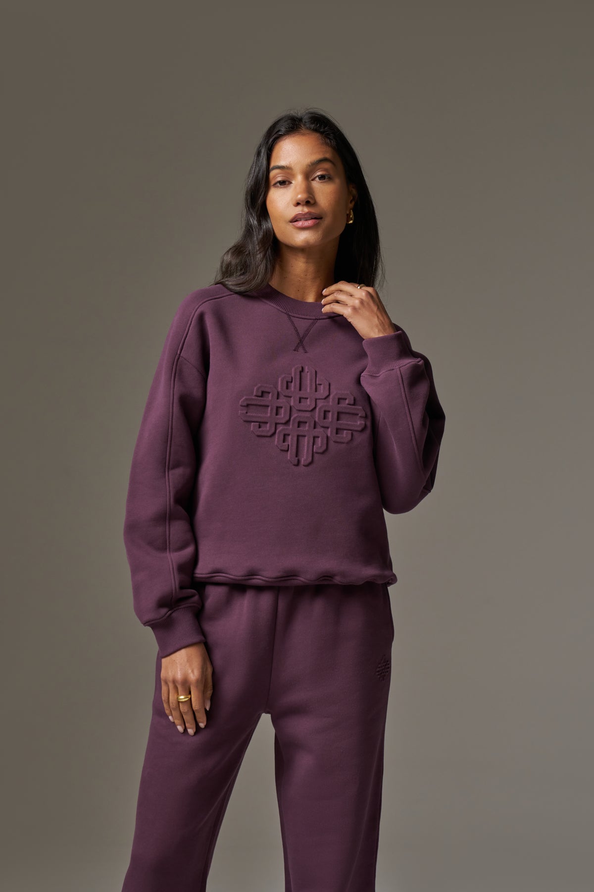 EMBOSSED SWEATSHIRT - PLUM – The Couture Club