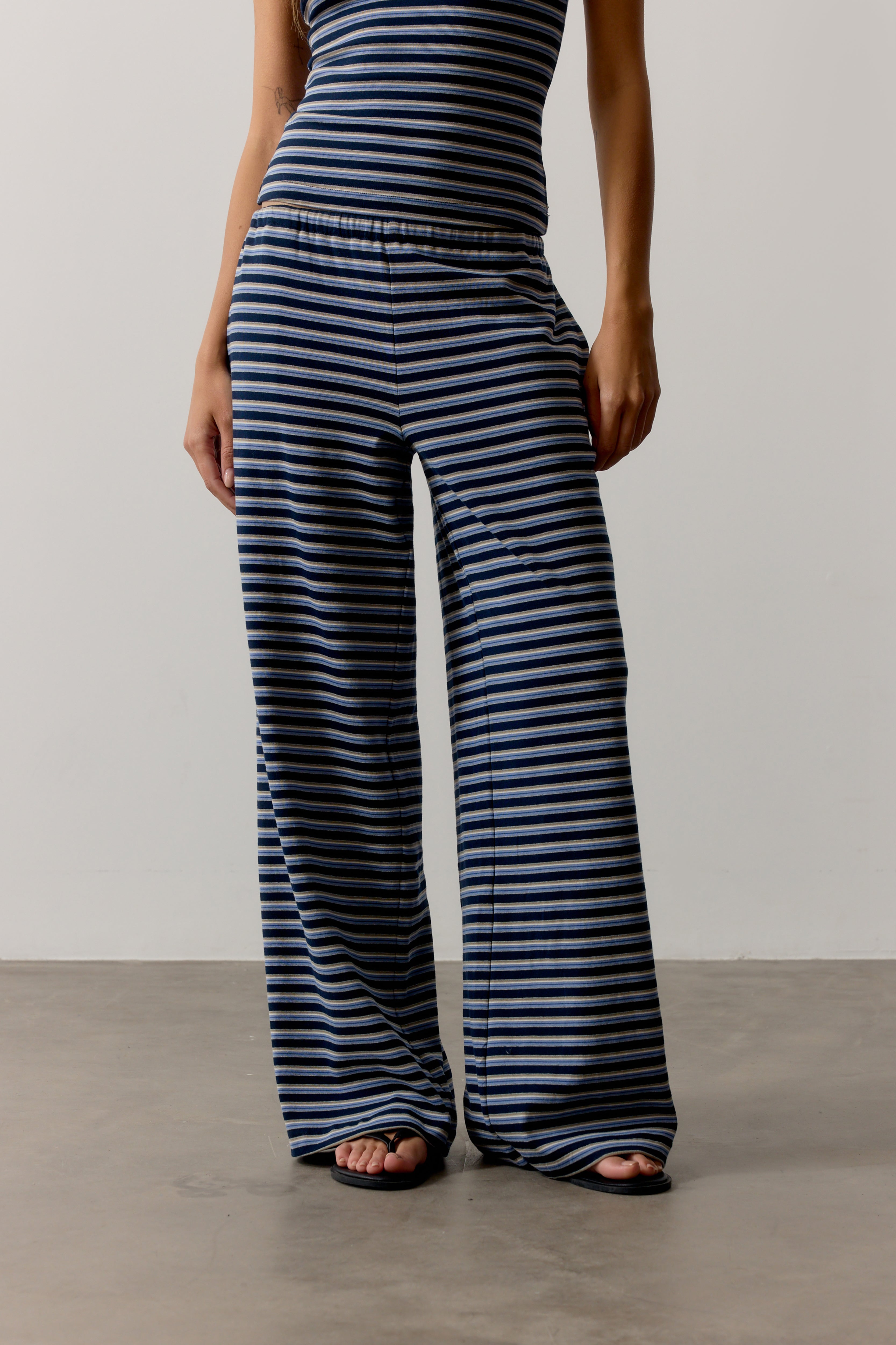 STRIPE BRUSHED COTTON TROUSERS - NAVY