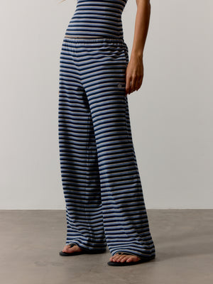 STRIPE BRUSHED COTTON TROUSERS - NAVY