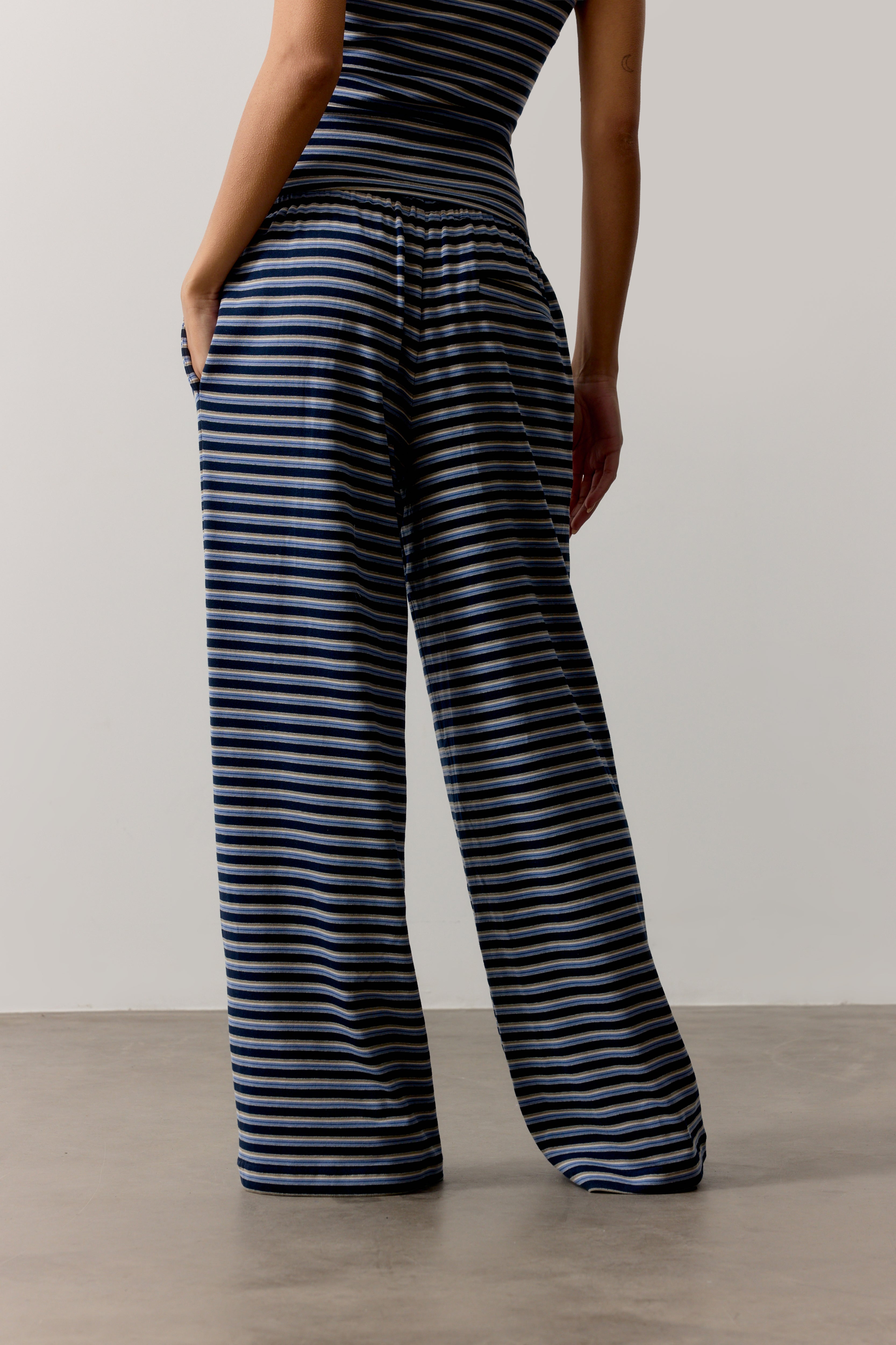 STRIPE BRUSHED COTTON TROUSERS - NAVY