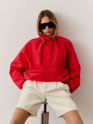 FUNNEL NECK TRACK JACKET - RED