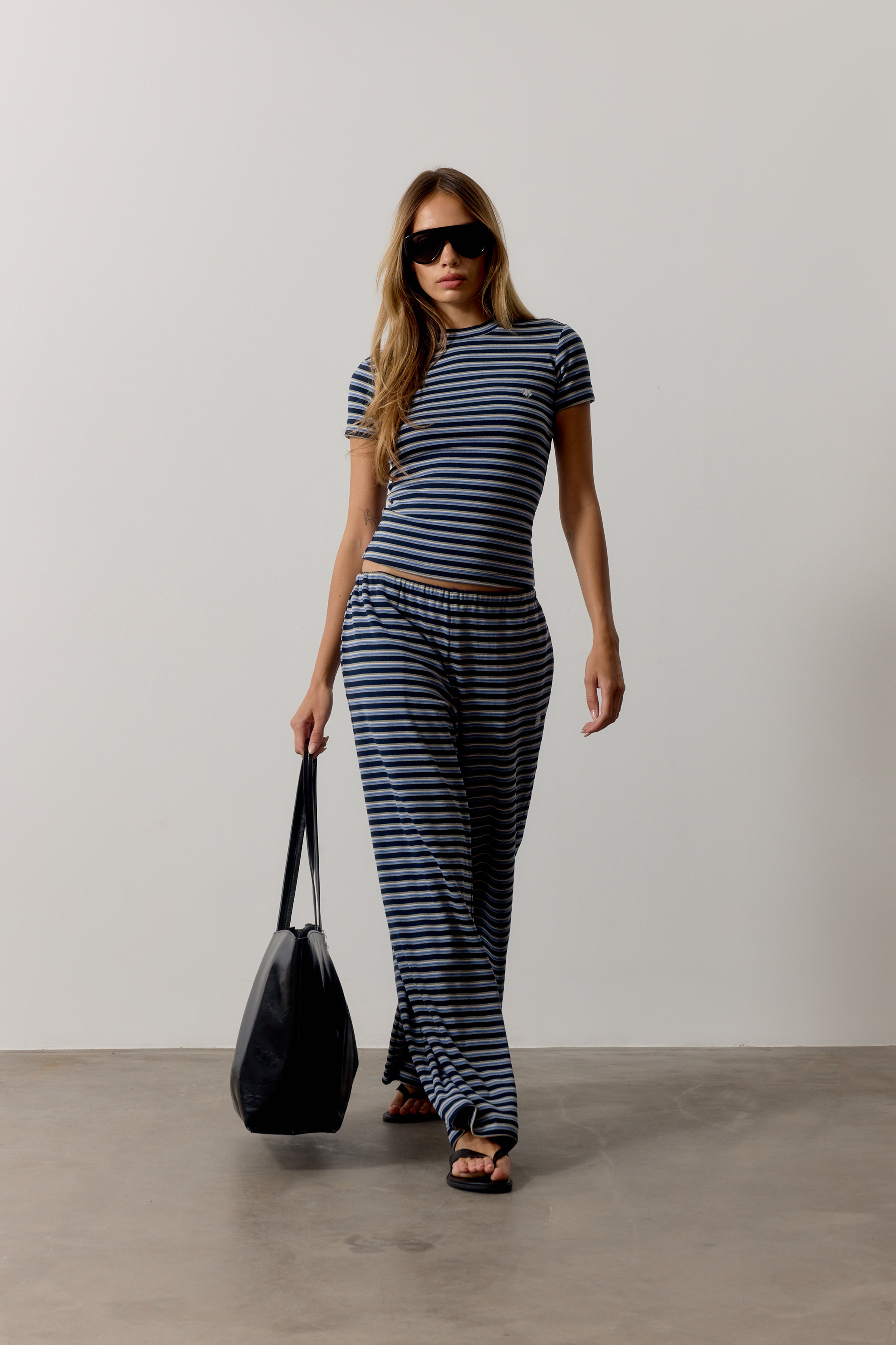 STRIPE BRUSHED COTTON BABY TEE - NAVY