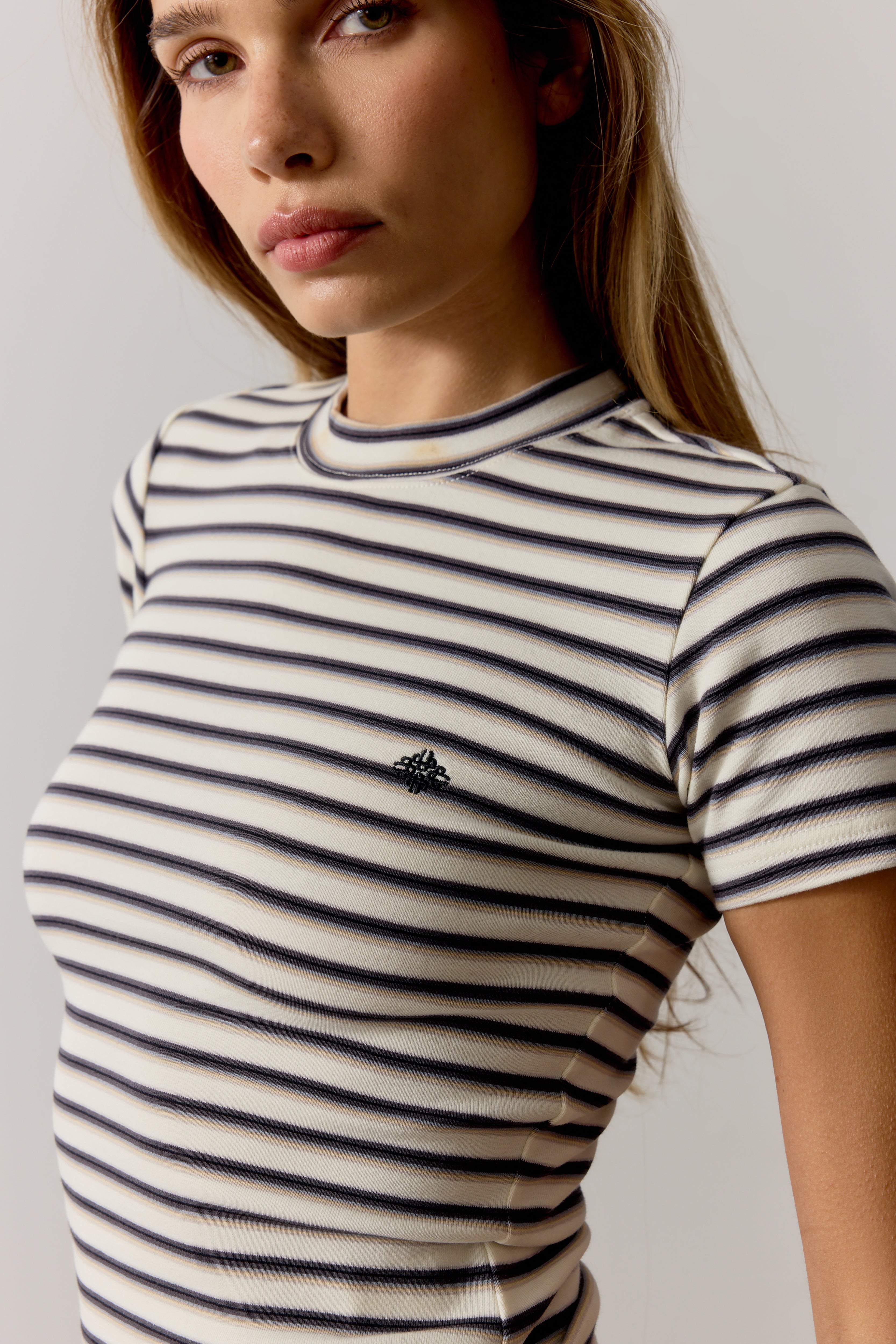 STRIPE BRUSHED COTTON BABY TEE - BEIGE