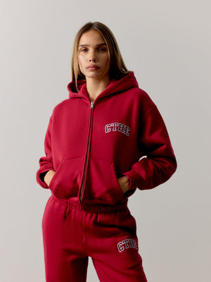 CTRE ZIP THROUGH RELAXED HOODIE - CHERRY