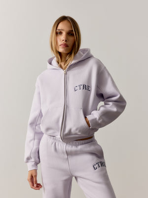 CTRE ZIP THROUGH RELAXED HOODIE - DUSKY LILAC