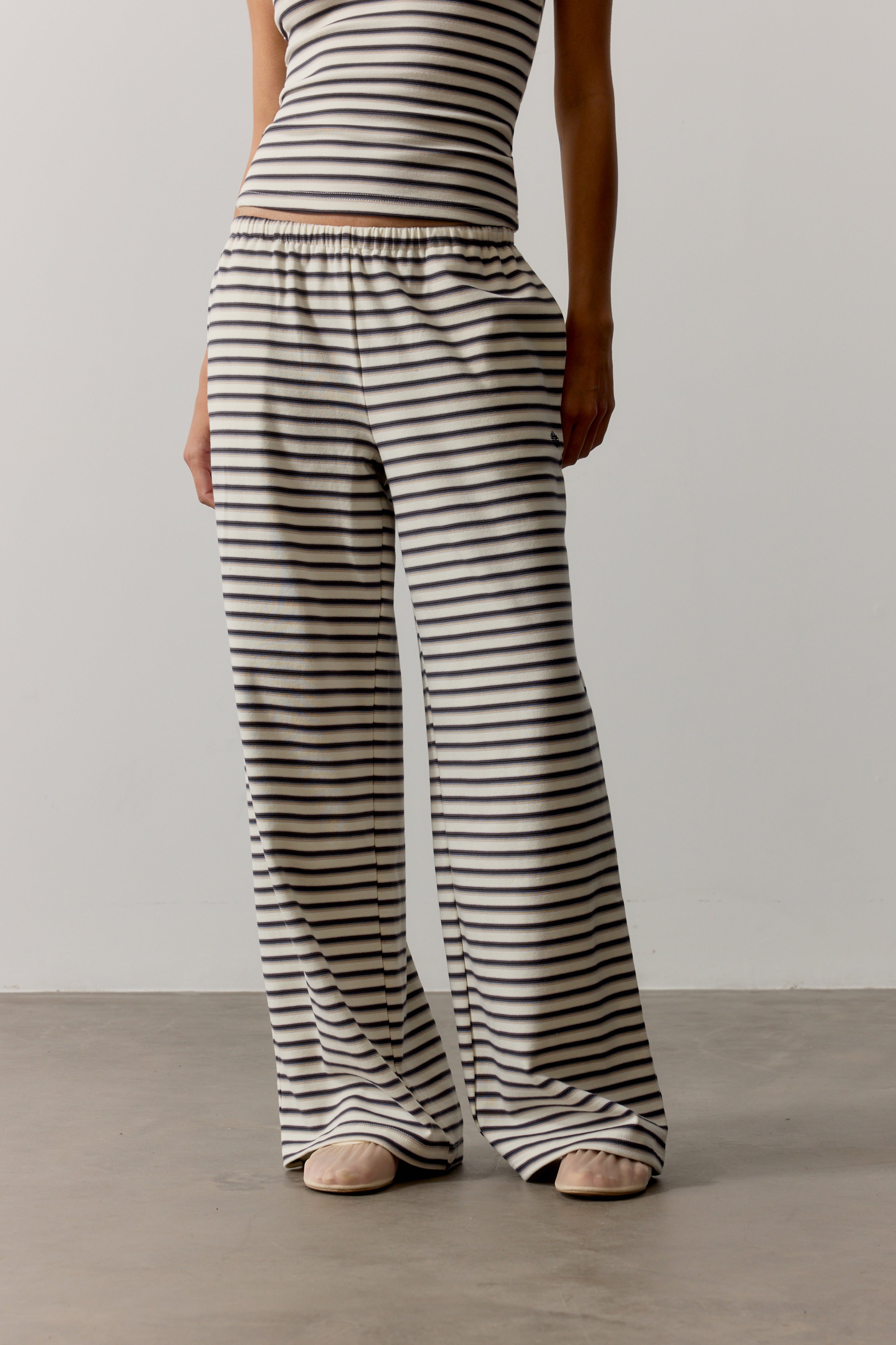 STRIPE BRUSHED COTTON TROUSERS - BEIGE