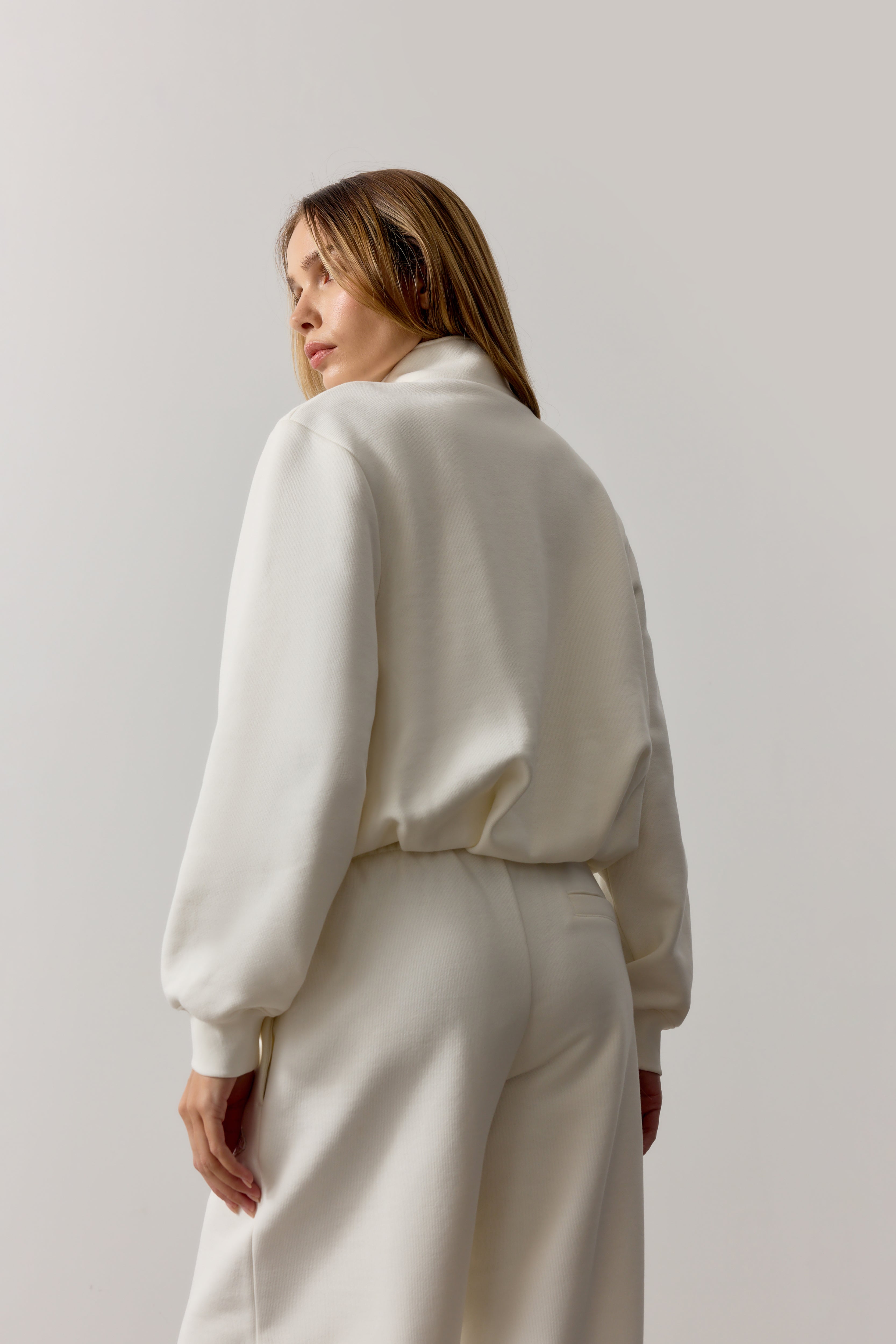 FUNNEL NECK BALLOON HEM ZIP THROUGH - OFF WHITE