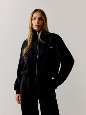 FUNNEL NECK BALLOON HEM ZIP THROUGH - BLACK