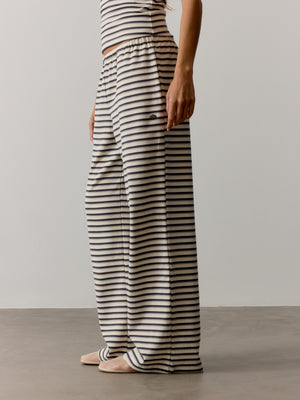 STRIPE BRUSHED COTTON TROUSERS - BEIGE