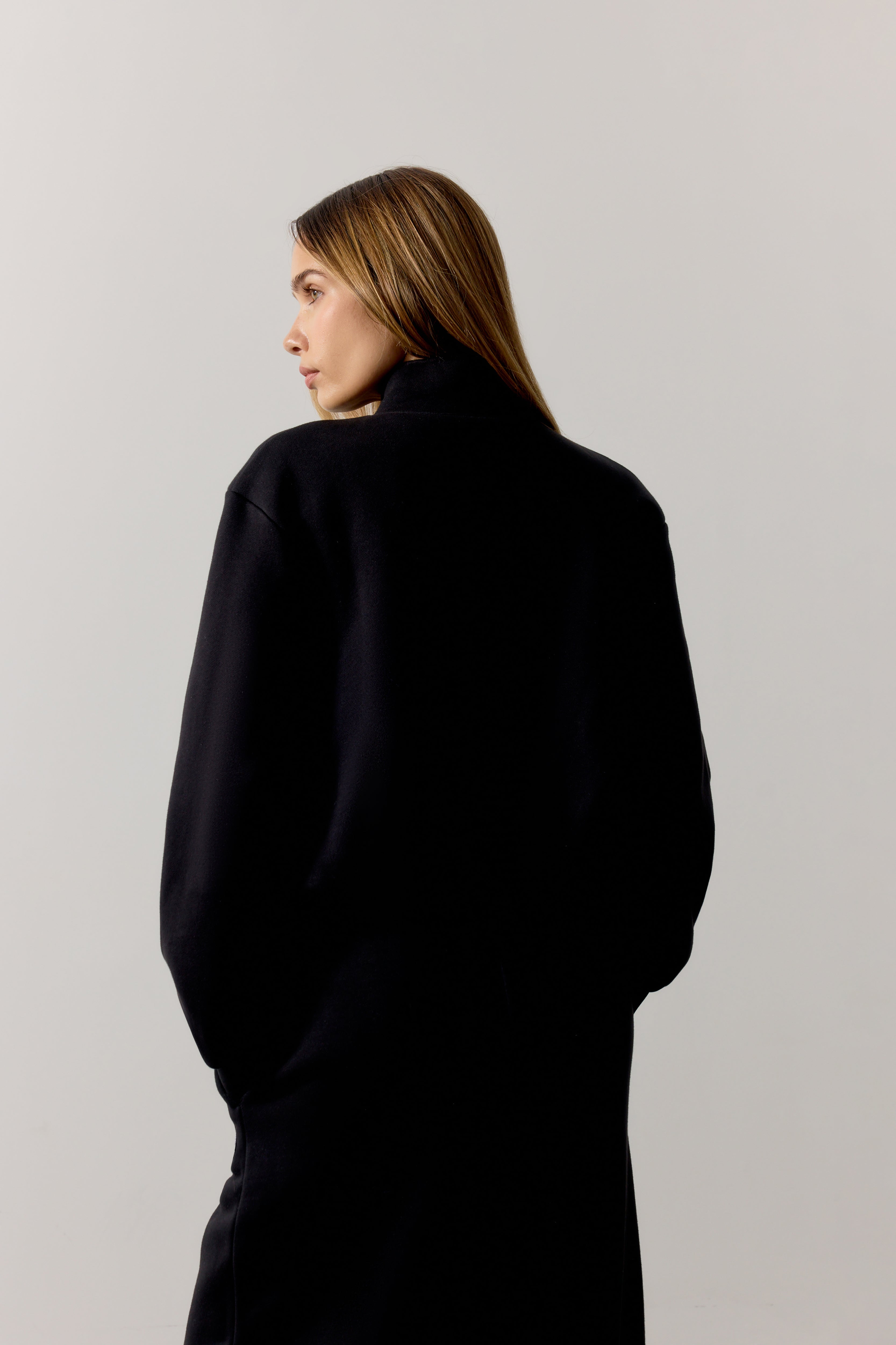 FUNNEL NECK BALLOON HEM ZIP THROUGH - BLACK
