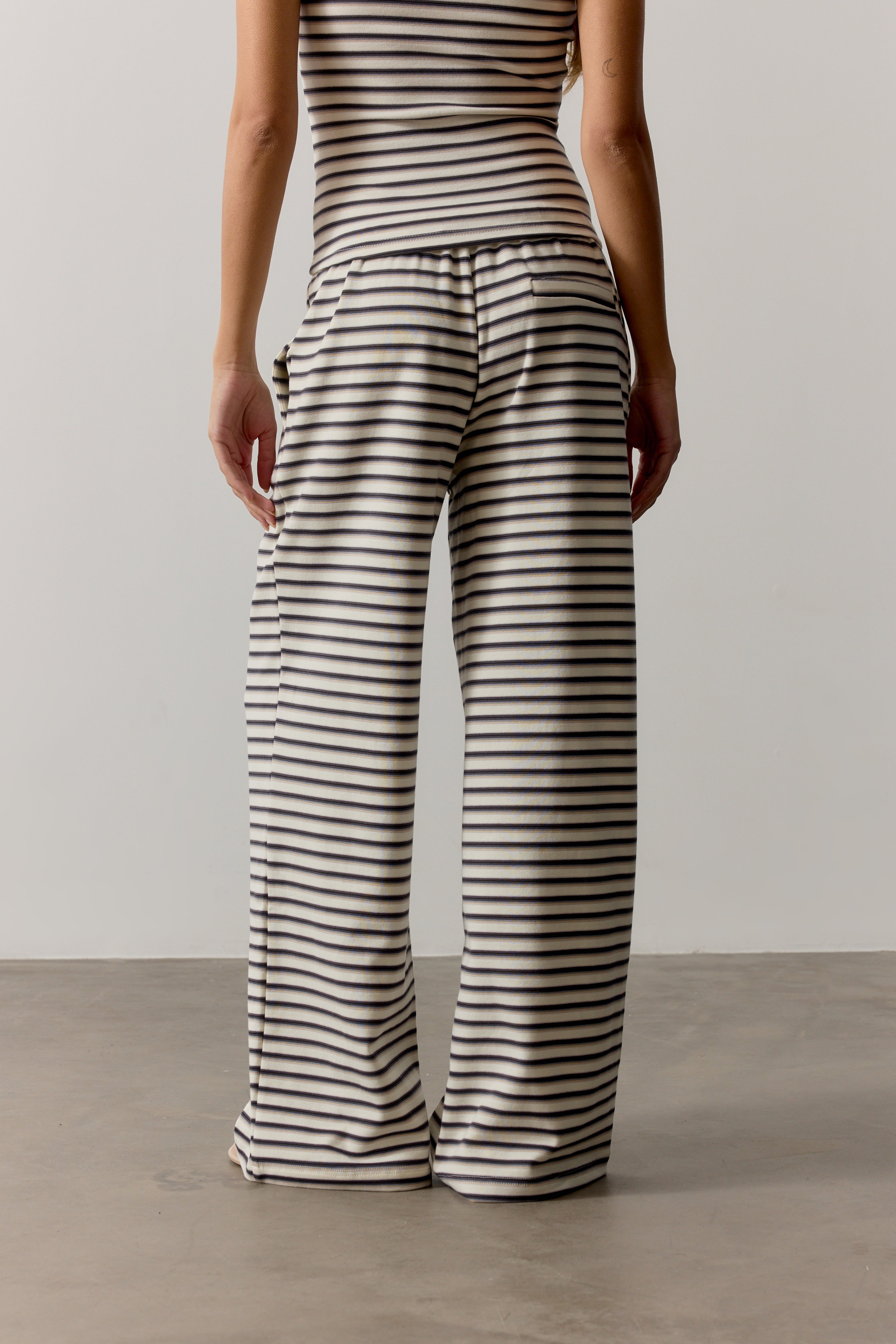 STRIPE BRUSHED COTTON TROUSERS - BEIGE