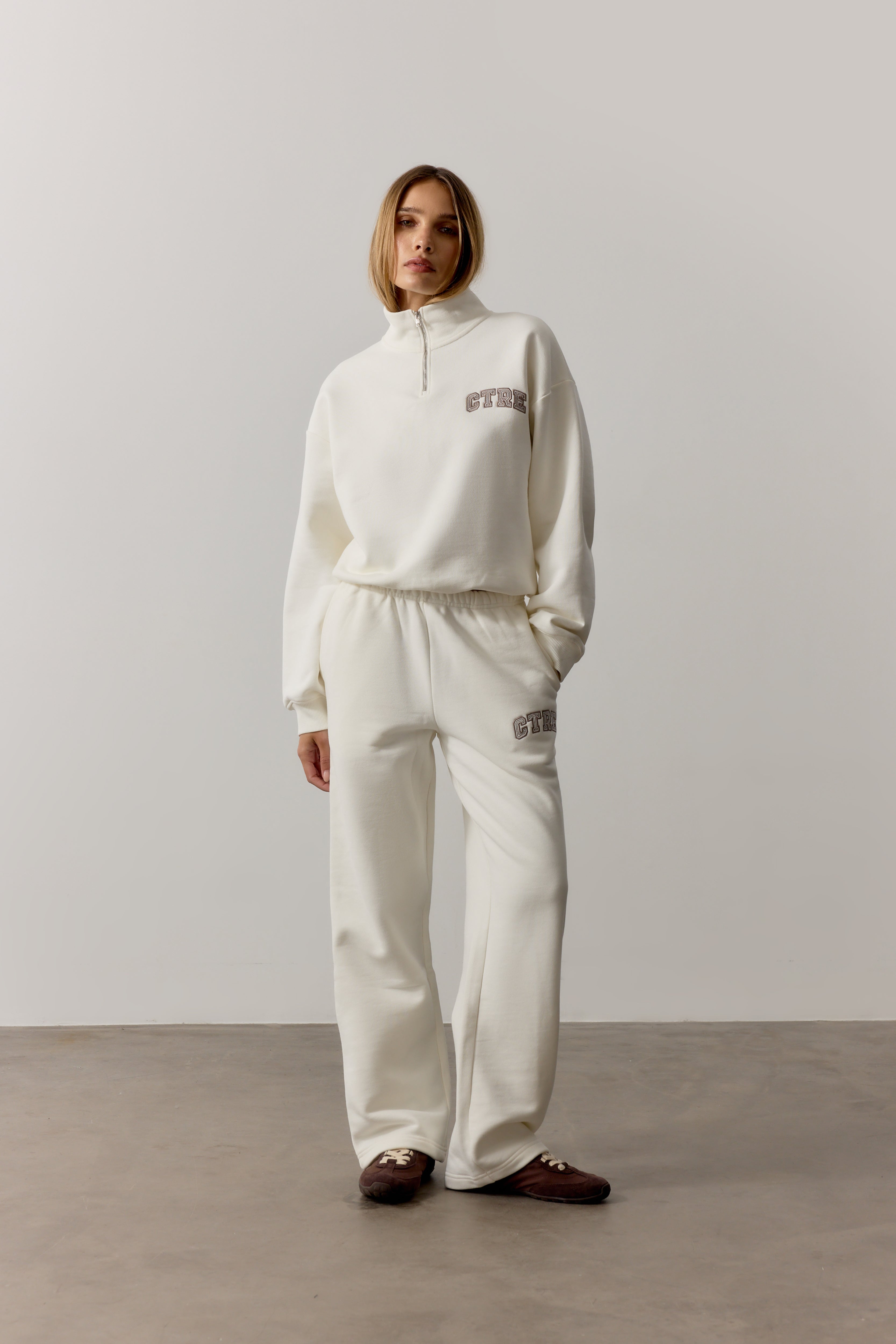 CTRE QUARTER ZIP FUNNEL NECK - OFF WHITE