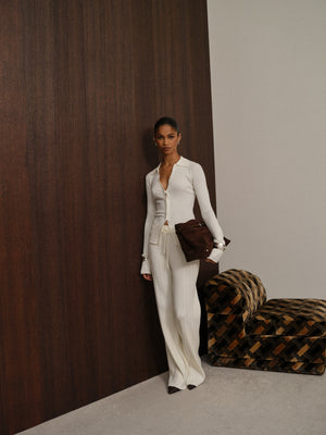 RIBBED KNITTED TROUSERS - OFF WHITE