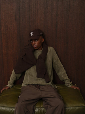 HEAVY WASHED RIBBED KNIT CREW - KHAKI