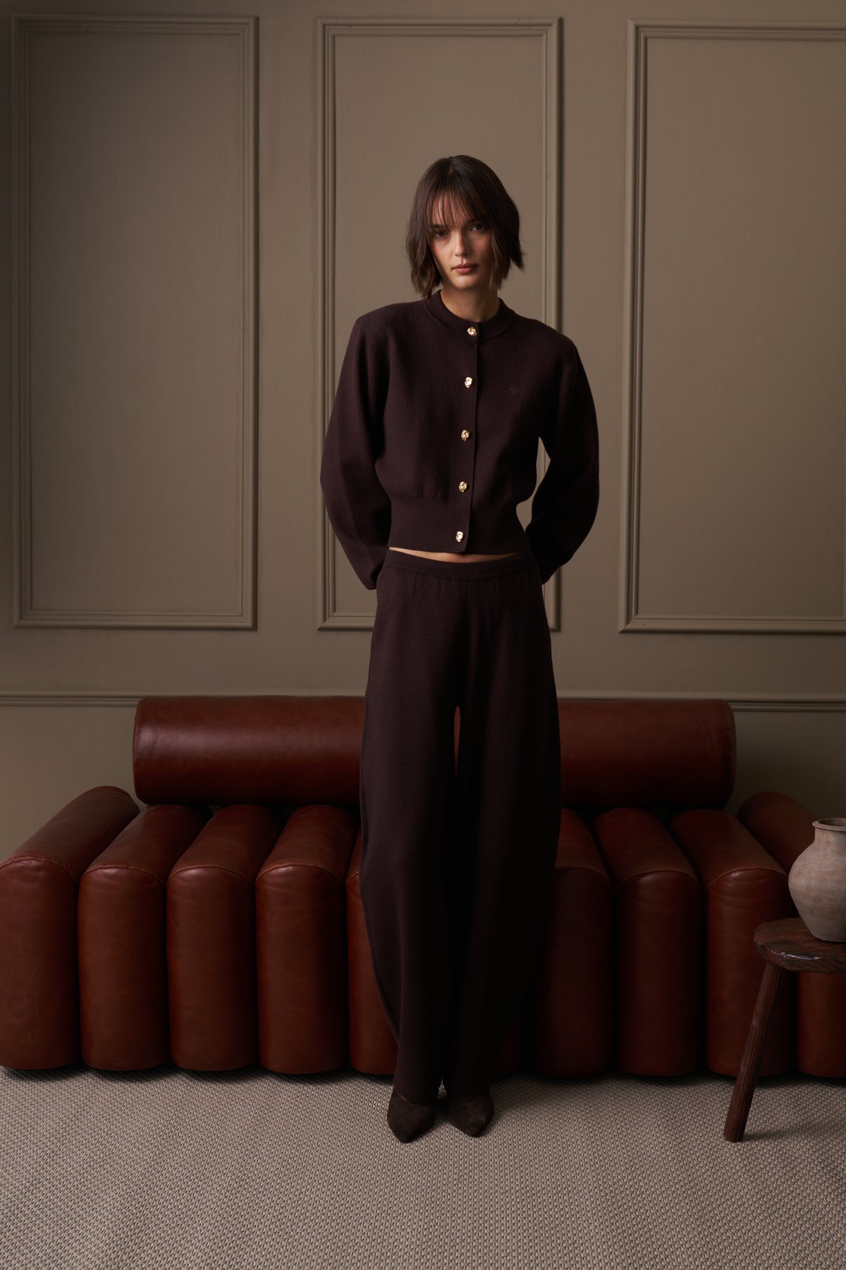 COMPACT KNIT CARDIGAN - BROWN
