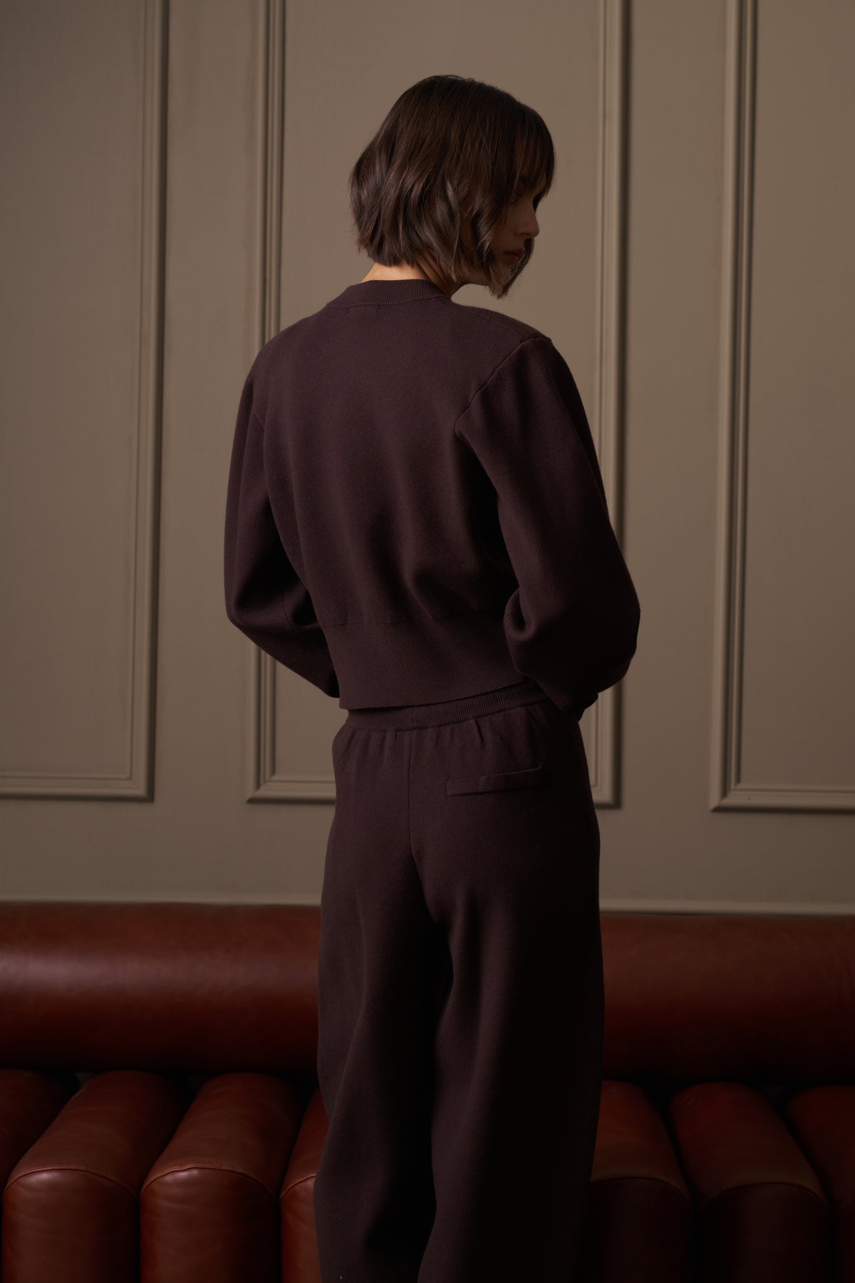 COMPACT KNIT CARDIGAN - BROWN