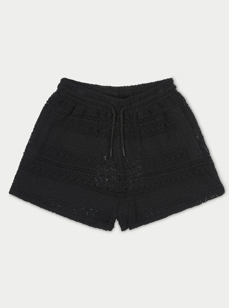 TEXTURED CROCHET SHORTS - BLACK | The Couture Club