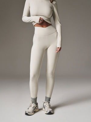SCULPTING STRETCH CROSSOVER WAISTBAND LEGGINGS - BONE