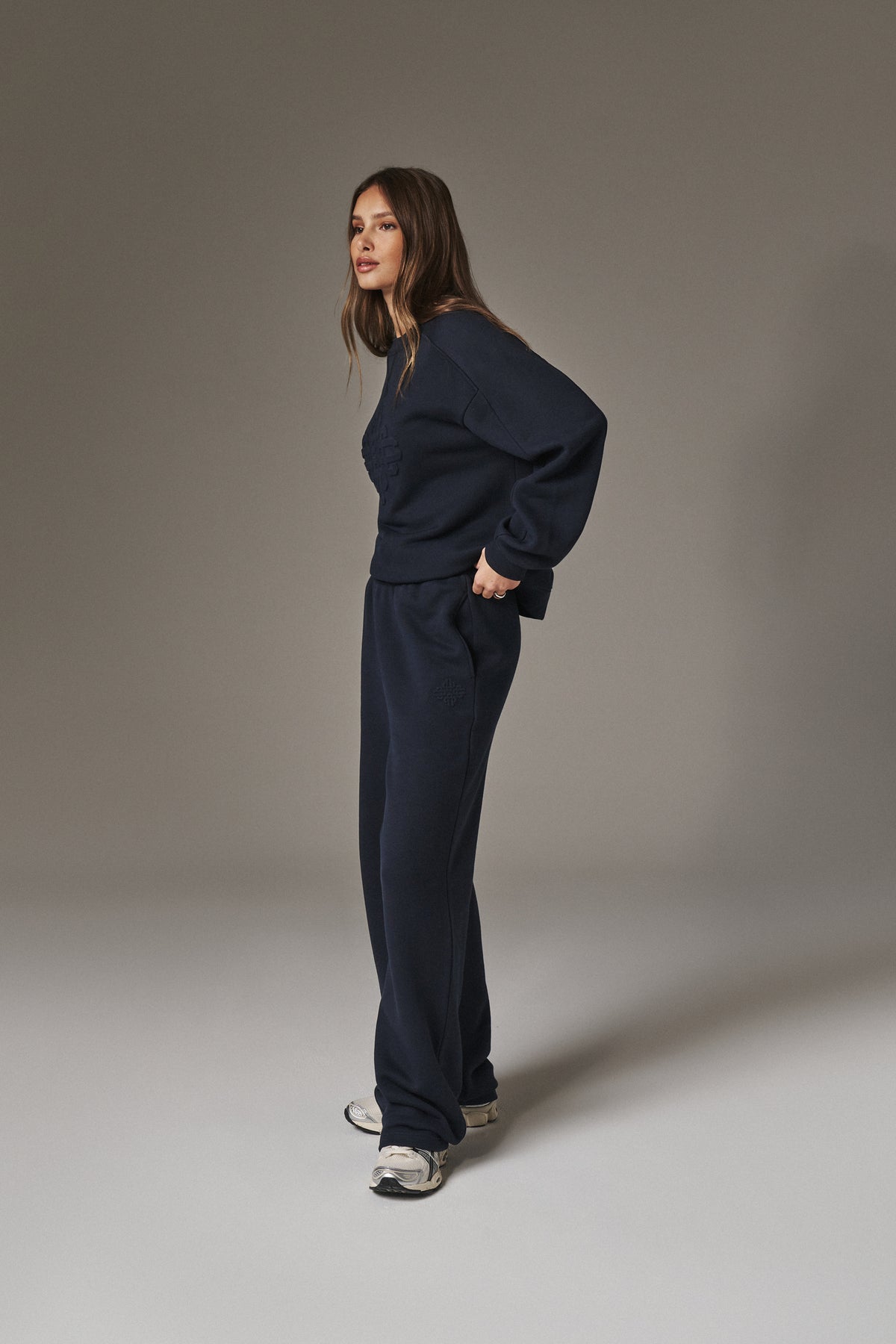 EMBOSSED STRAIGHT LEG JOGGERS - NAVY