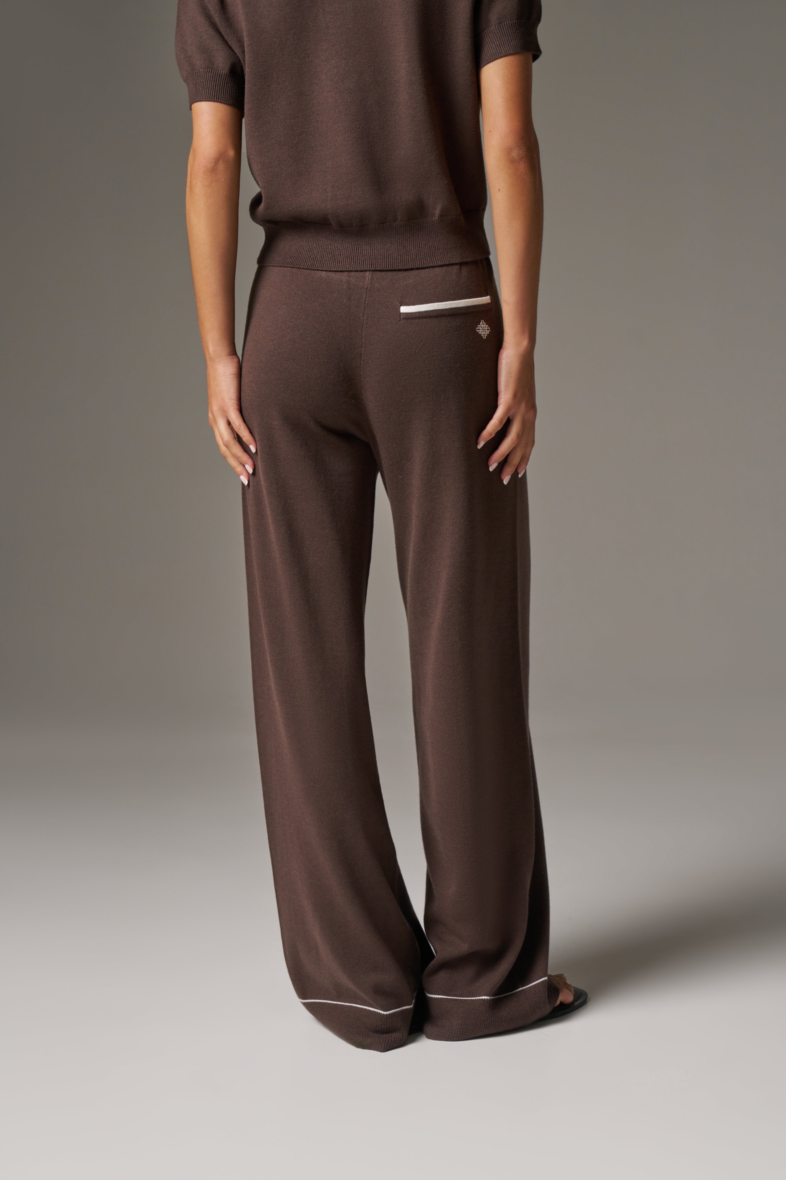 KNITTED PANEL TROUSERS - BROWN