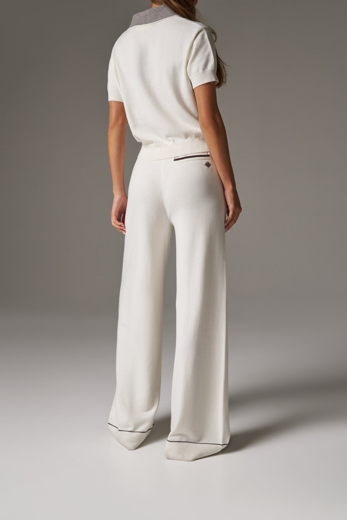 KNITTED PANEL TROUSERS - CREAM