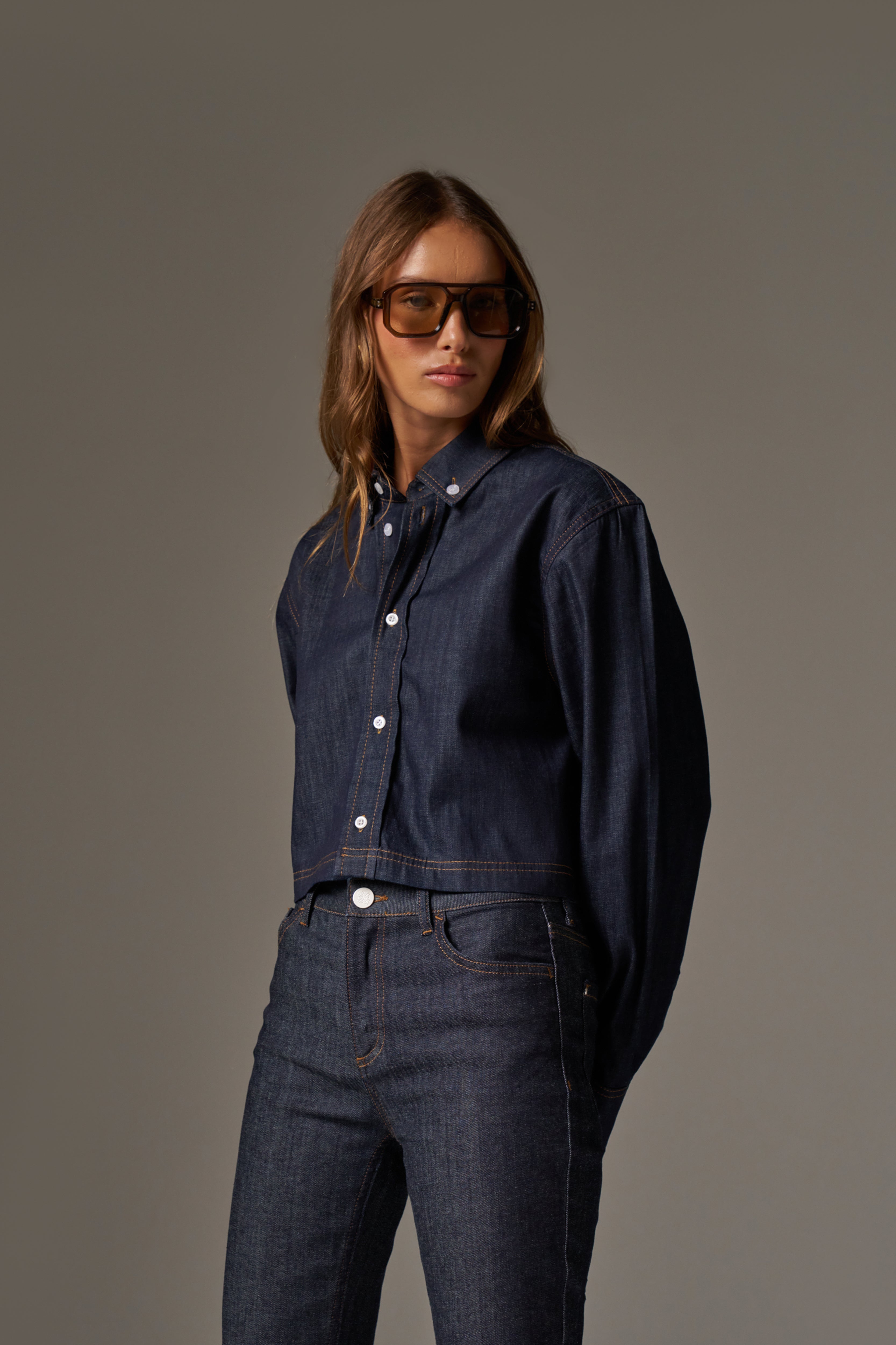 RELAXED LONG SLEEVE DENIM SHIRT - DARK INDIGO