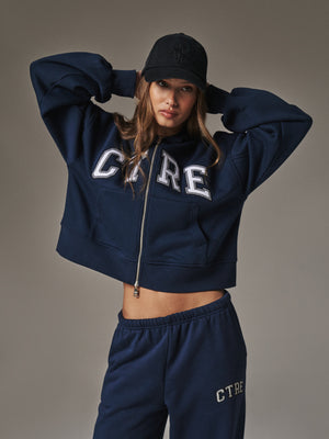 CTRE APPLIQUE ZIP THROUGH HOODIE - NAVY