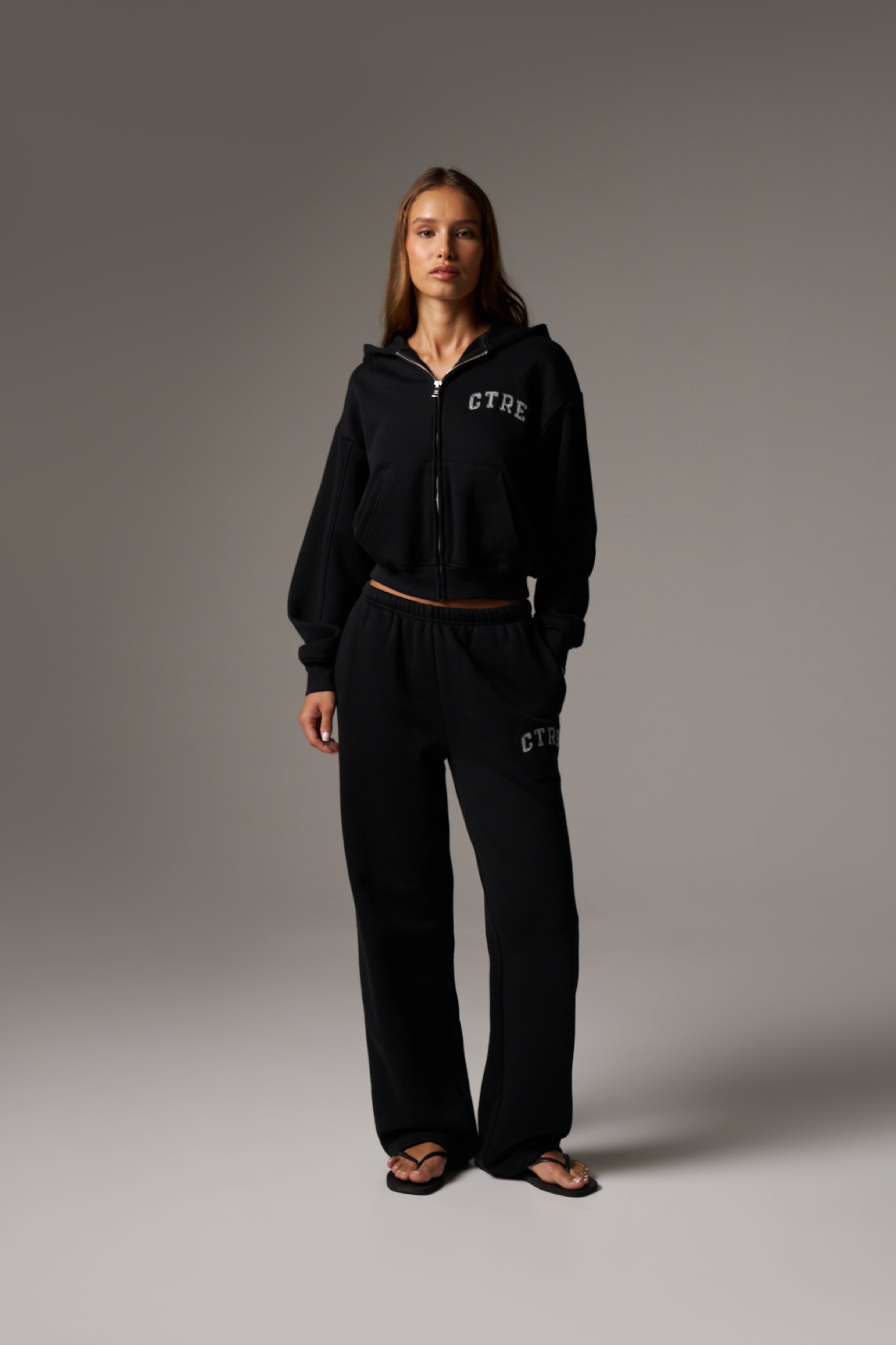 CTRE ZIP THROUGH RELAXED HOODIE - BLACK