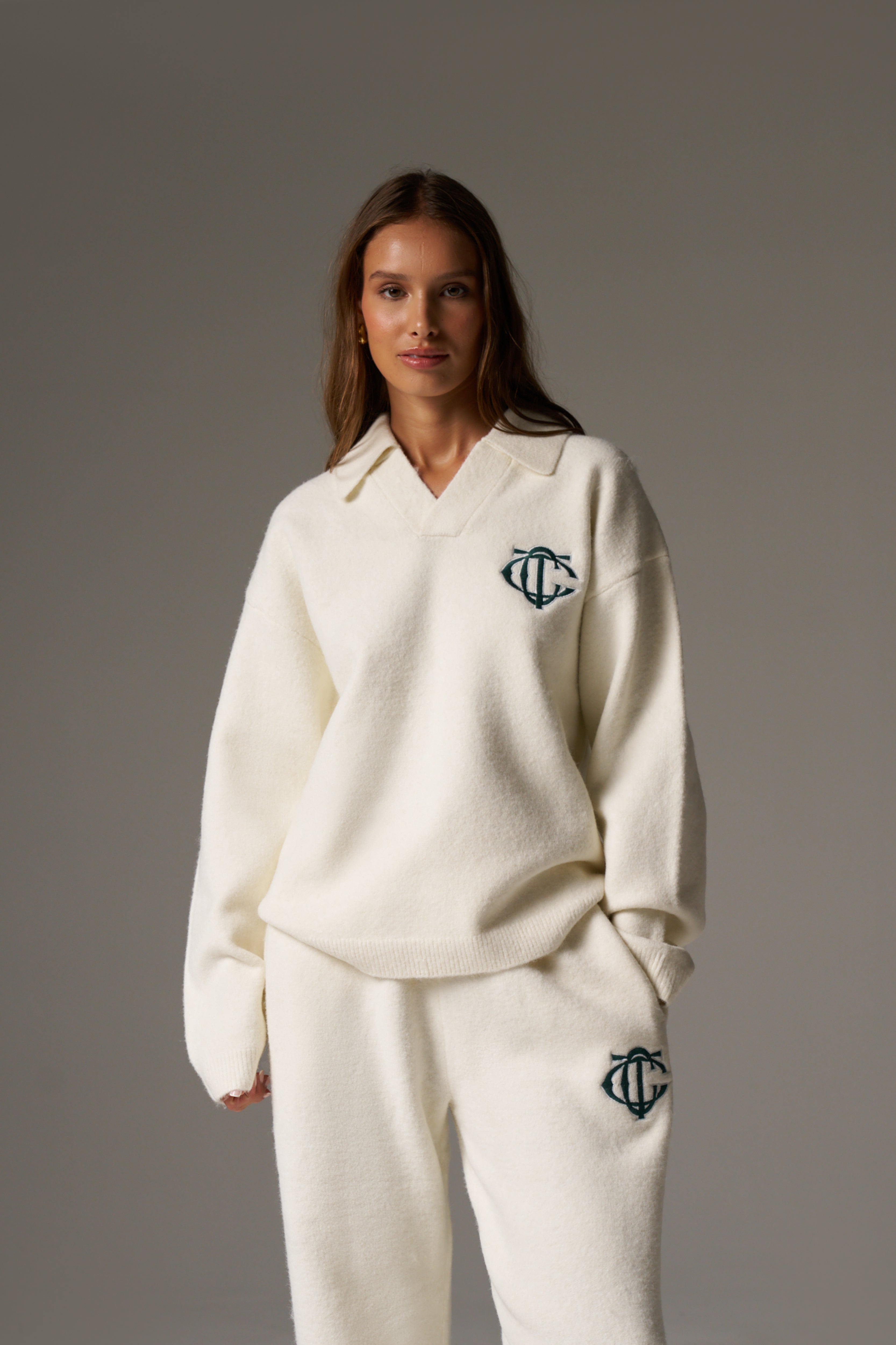 MONOGRAM KNITTED POLO TOP - OFF WHITE