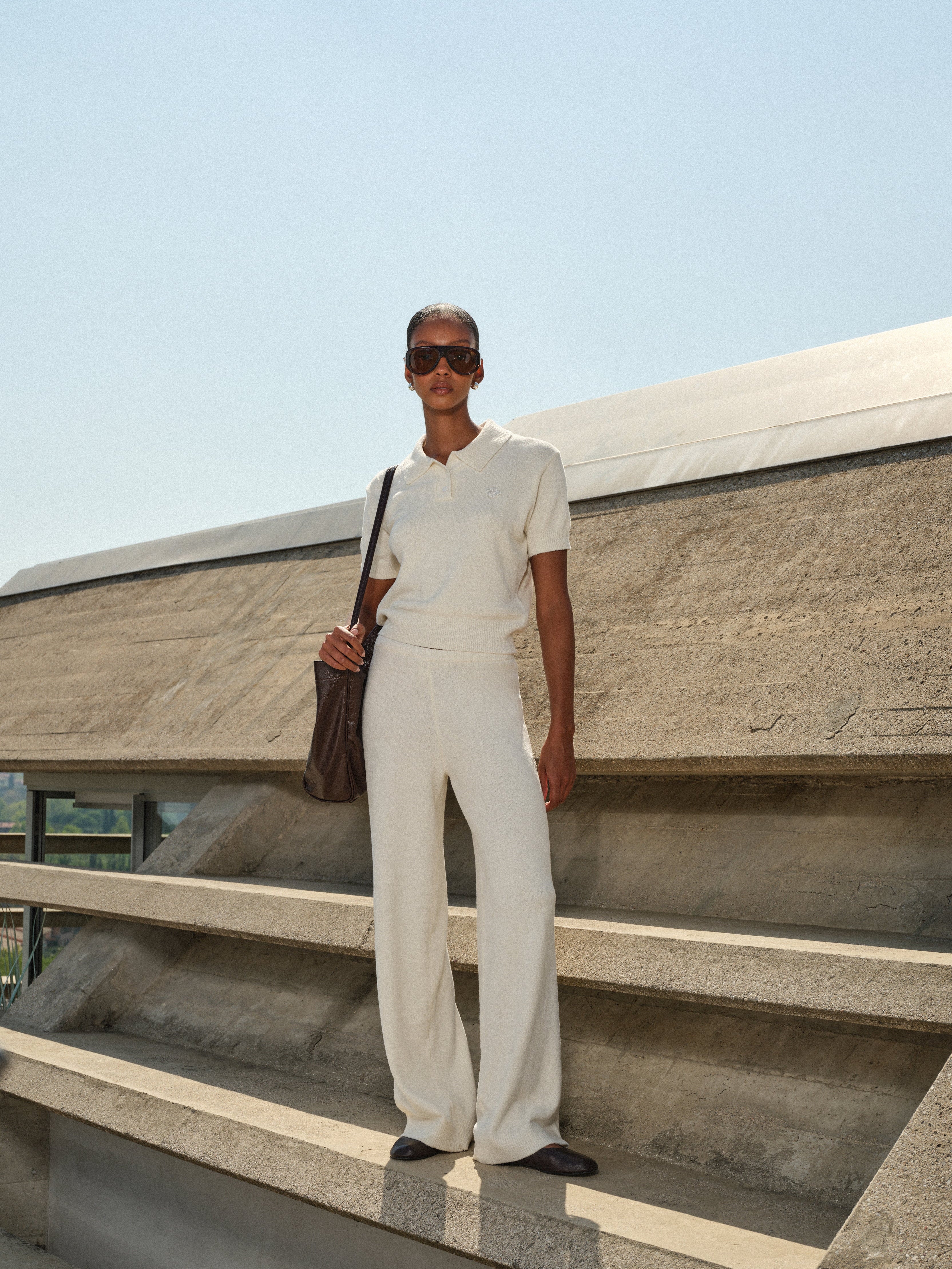 TOWELLING RELAXED FIT PANTS - WHITE