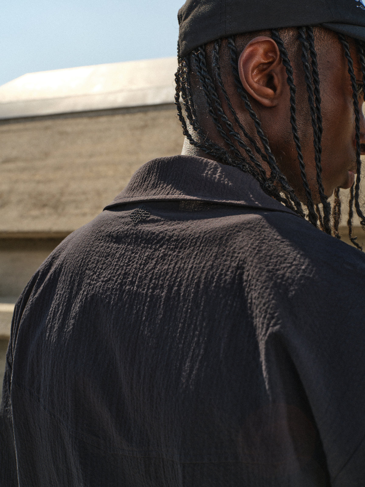TEXTURED REVERE SHIRT - BLACK