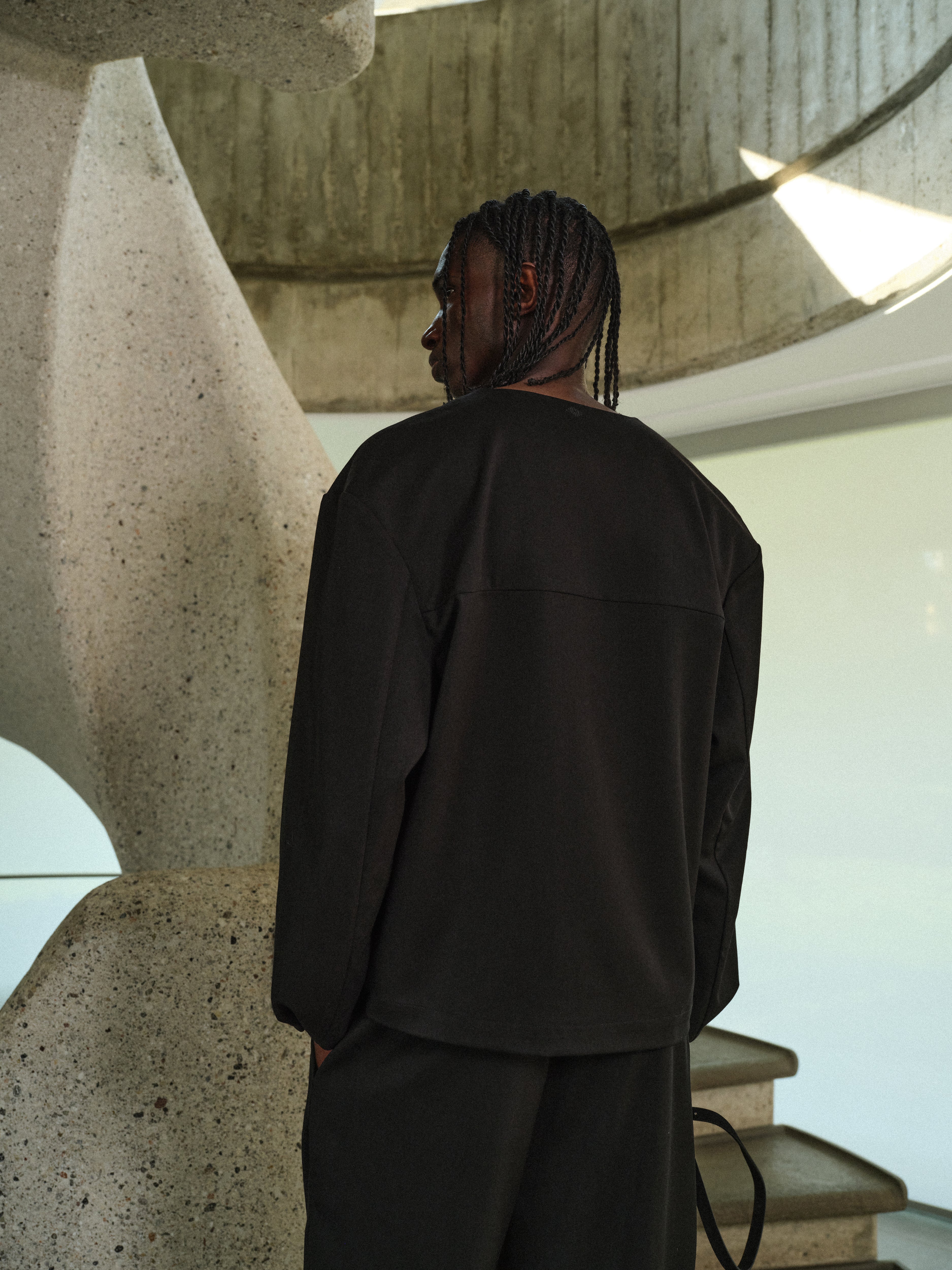 LASER CUT EMBLEM LONG SLEEVE SHIRT - BLACK