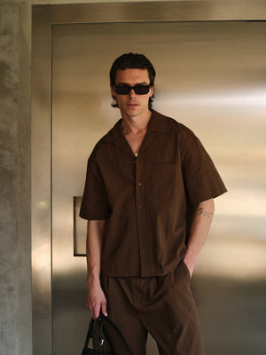 TEXTURED REVERE SHIRT - BROWN