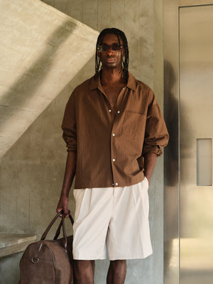 TEXTURED LONG SLEEVE SHIRT - BROWN