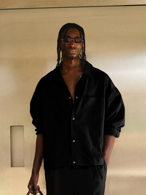 TEXTURED LONG SLEEVE SHIRT - BLACK