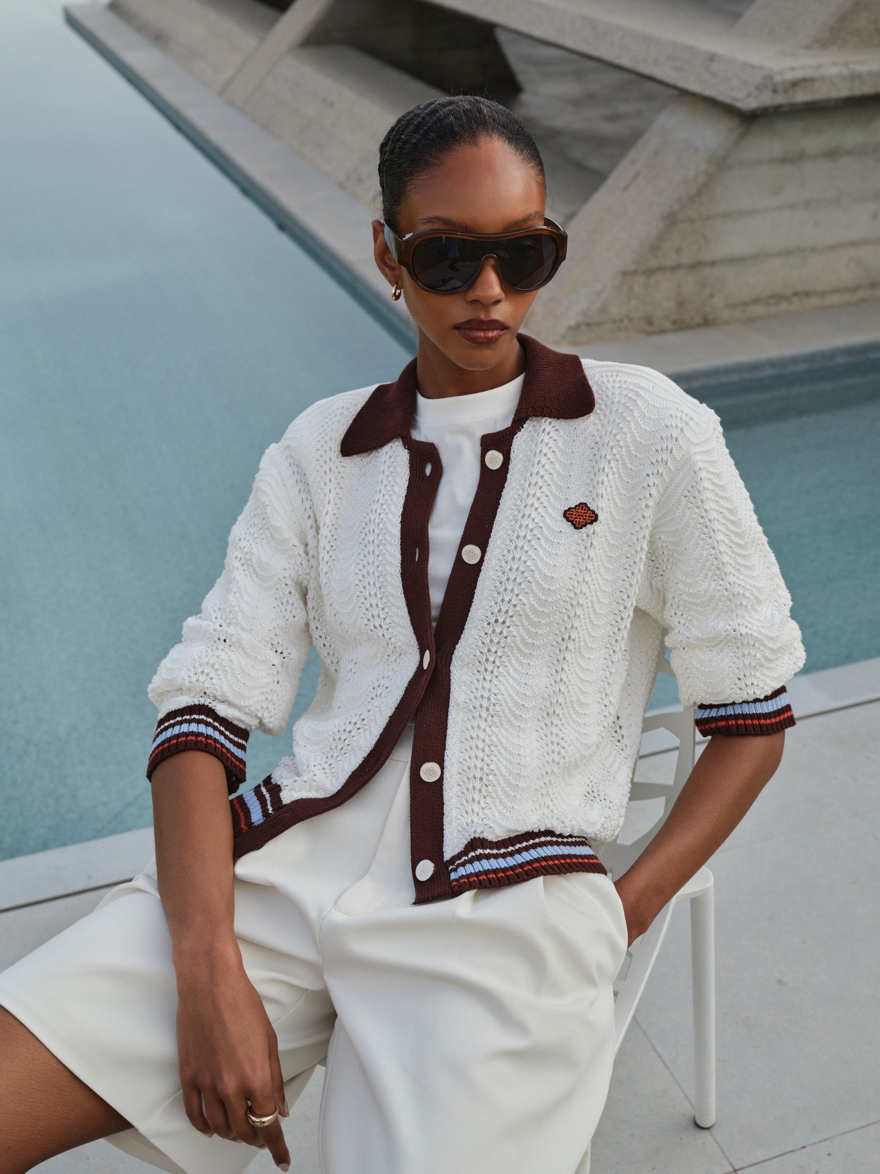 LONG SLEEVE CROCHET SHIRT - CHOCOLATE