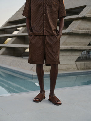 SATIN JACQUARD SHORTS - BROWN