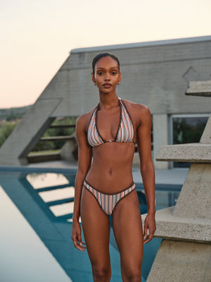 STRIPE TRIANGLE BIKINI TOP - CHOCOLATE
