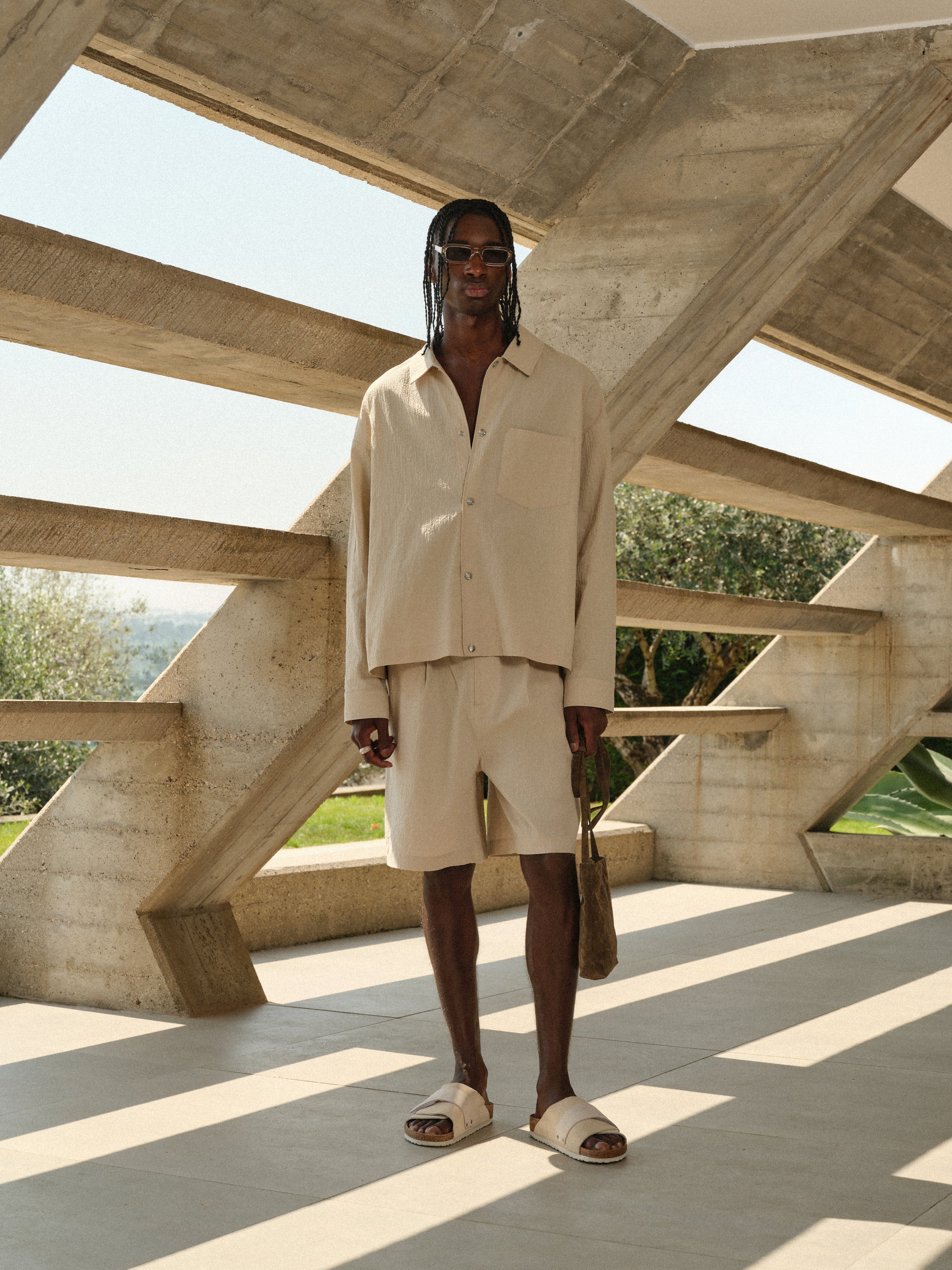 TEXTURED LONG SLEEVE SHIRT - STONE