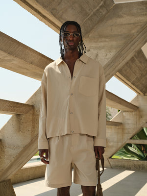 TEXTURED LONG SLEEVE SHIRT - STONE