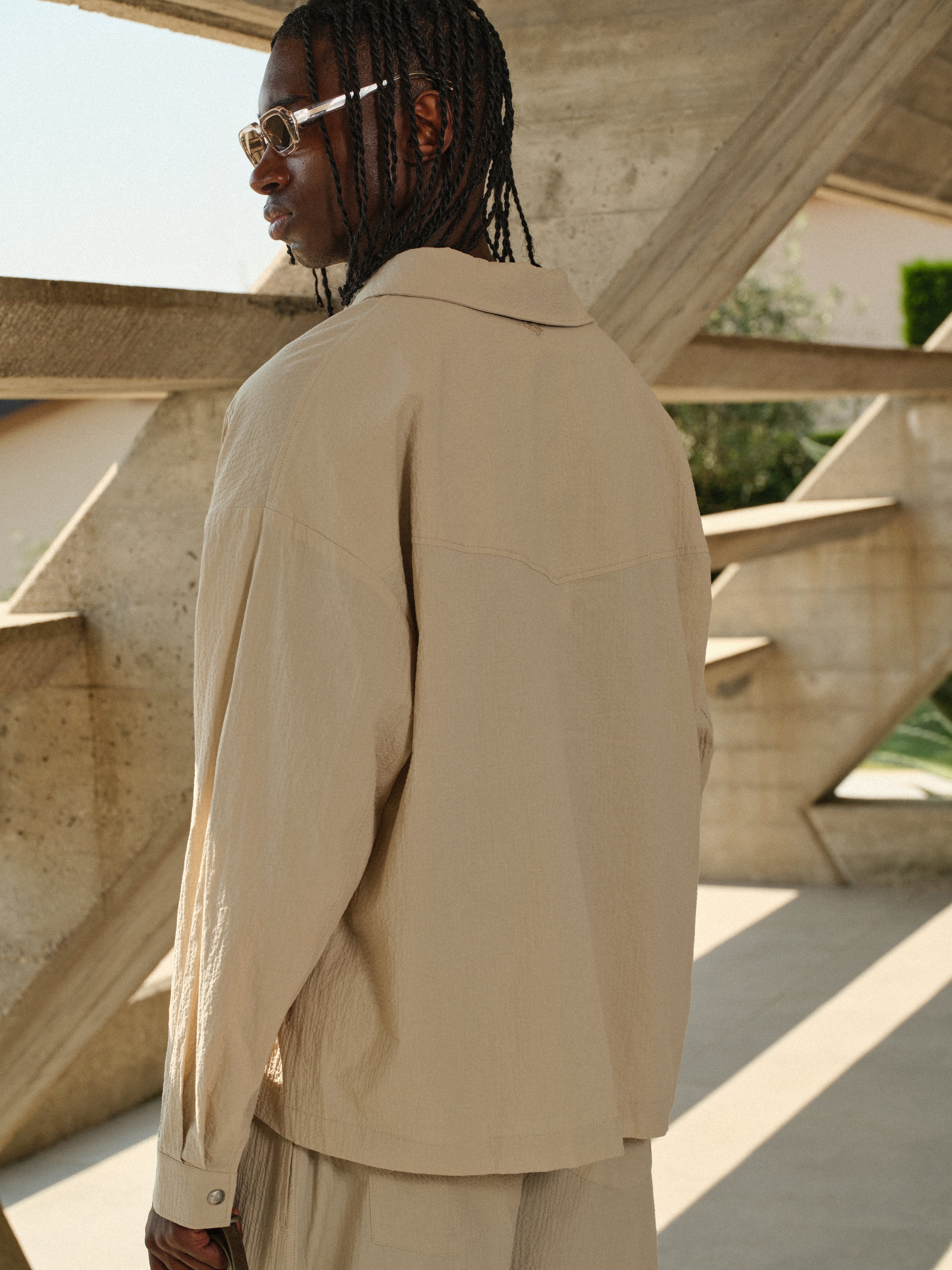 TEXTURED LONG SLEEVE SHIRT - STONE