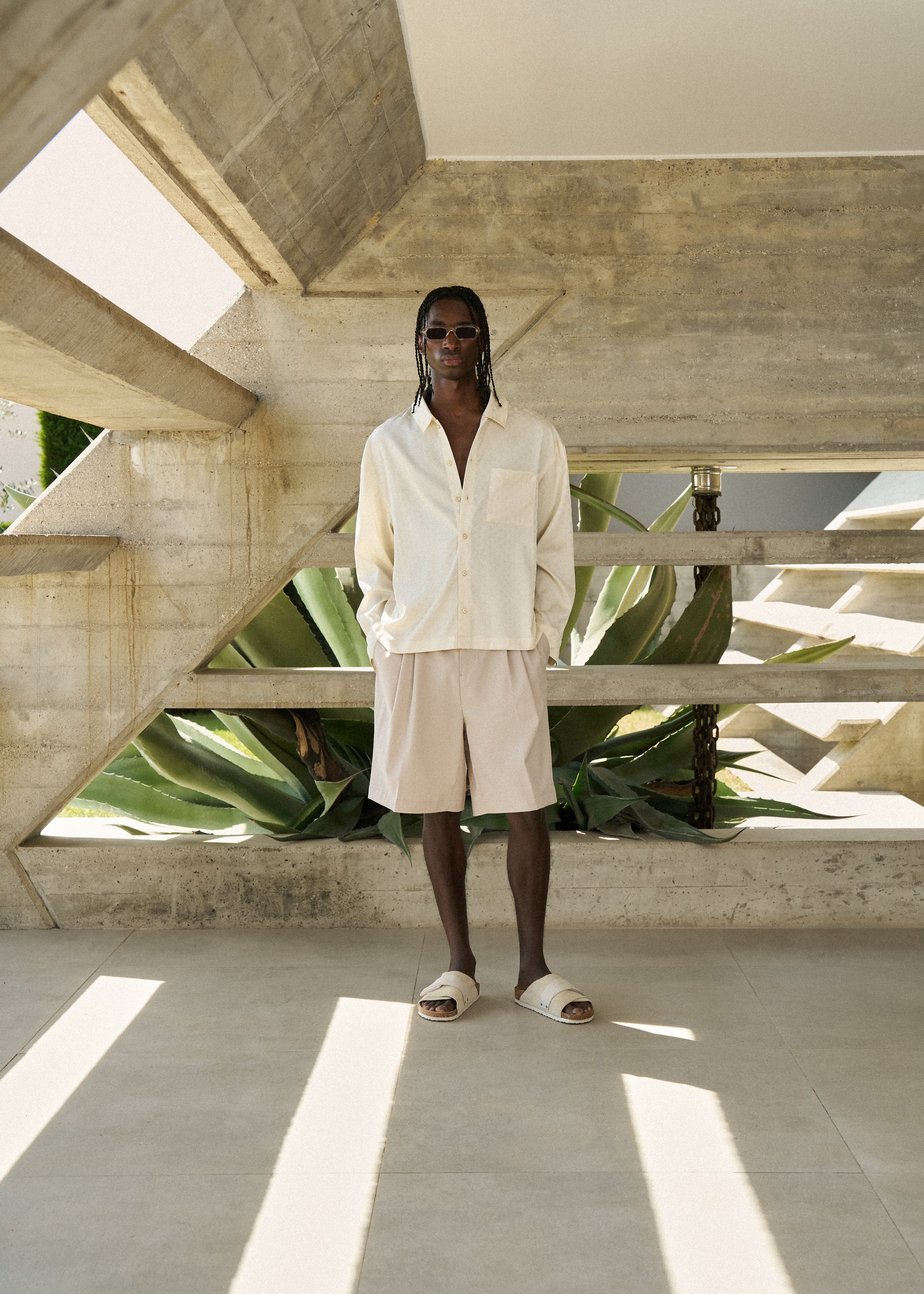 SATIN JACQUARD LONG SLEEVE SHIRT - OFF WHITE
