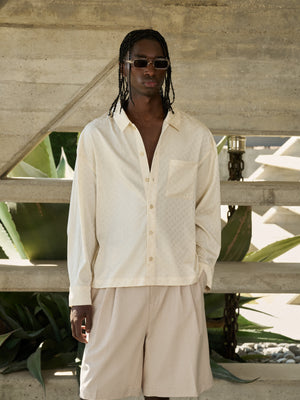 SATIN JACQUARD LONG SLEEVE SHIRT - OFF WHITE