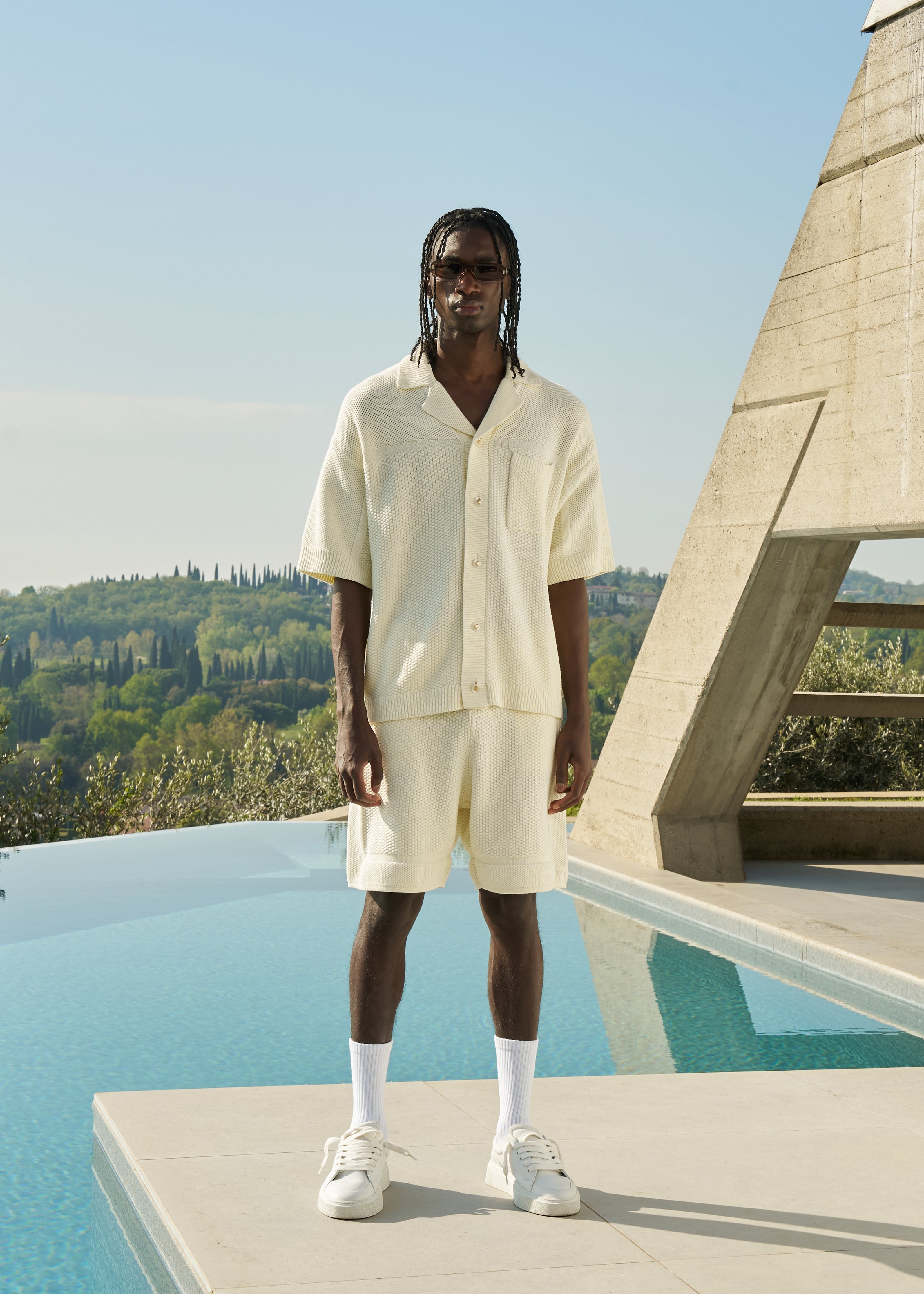 CONTRAST KNIT CROCHET SHORTS - OFF WHITE | The Couture Club