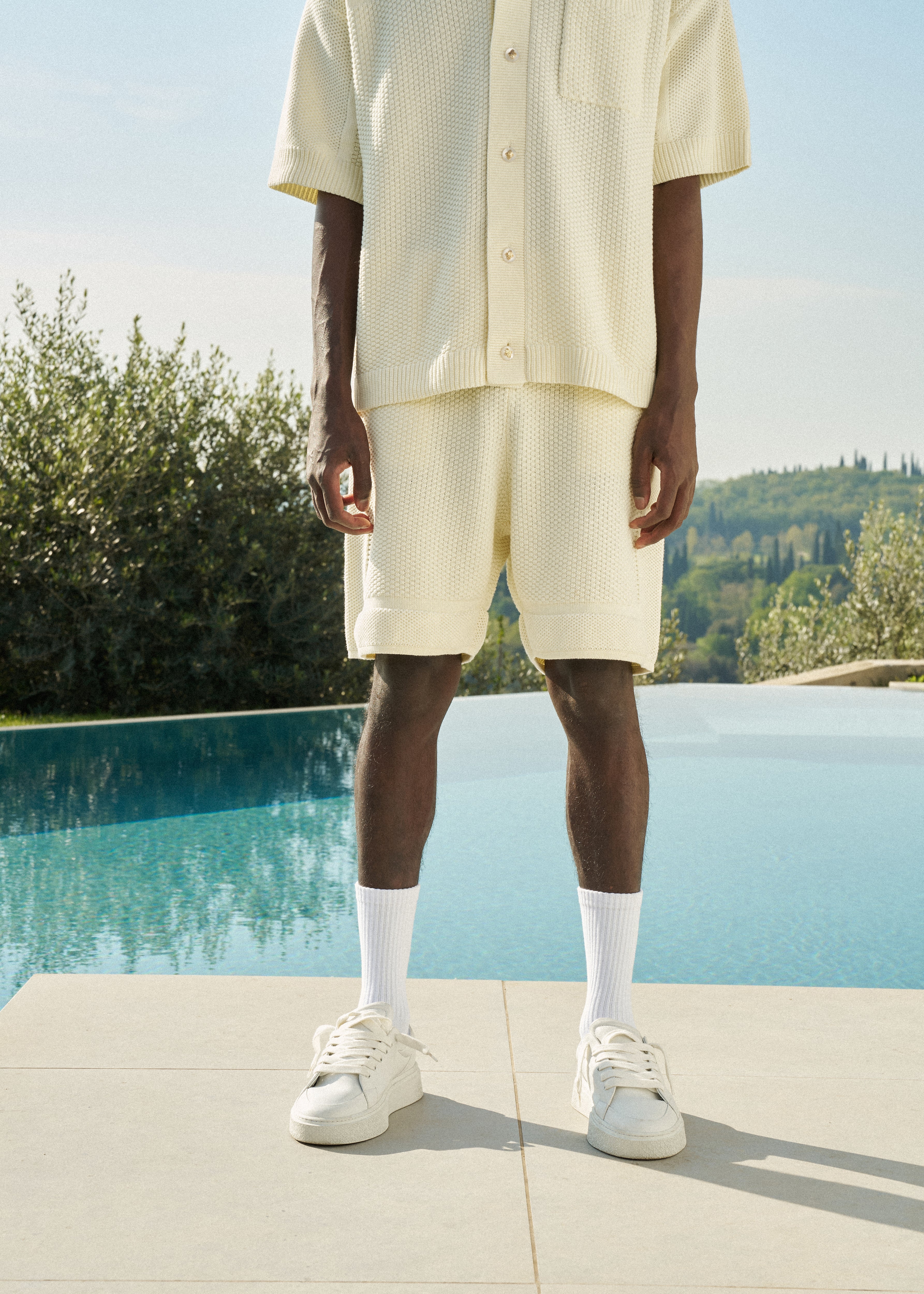 CONTRAST KNIT CROCHET SHORTS - OFF WHITE | The Couture Club