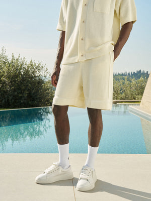 CONTRAST KNIT CROCHET SHORTS - OFF WHITE